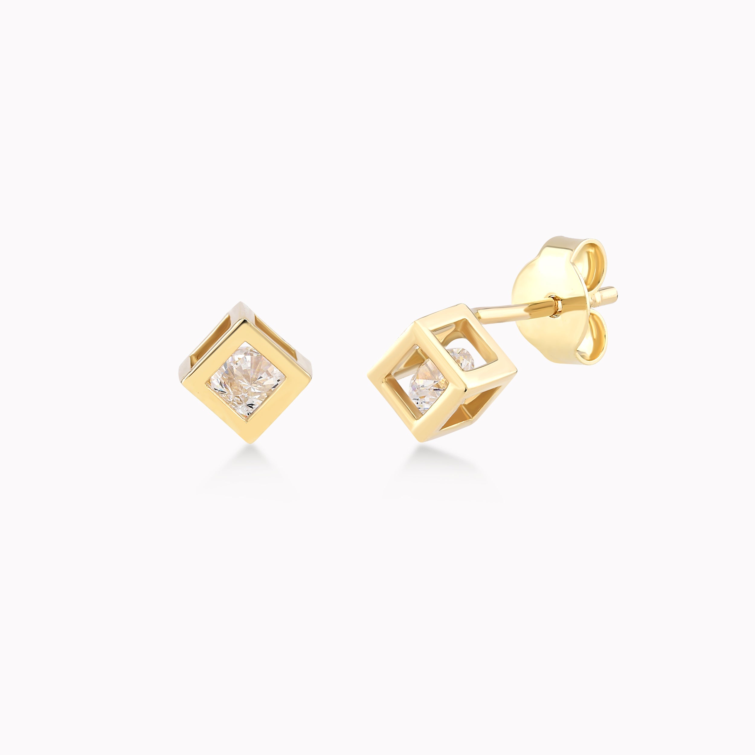 Cercei Aur Galben 14K Cu Zirconiu Alb, Cub 1.05gr