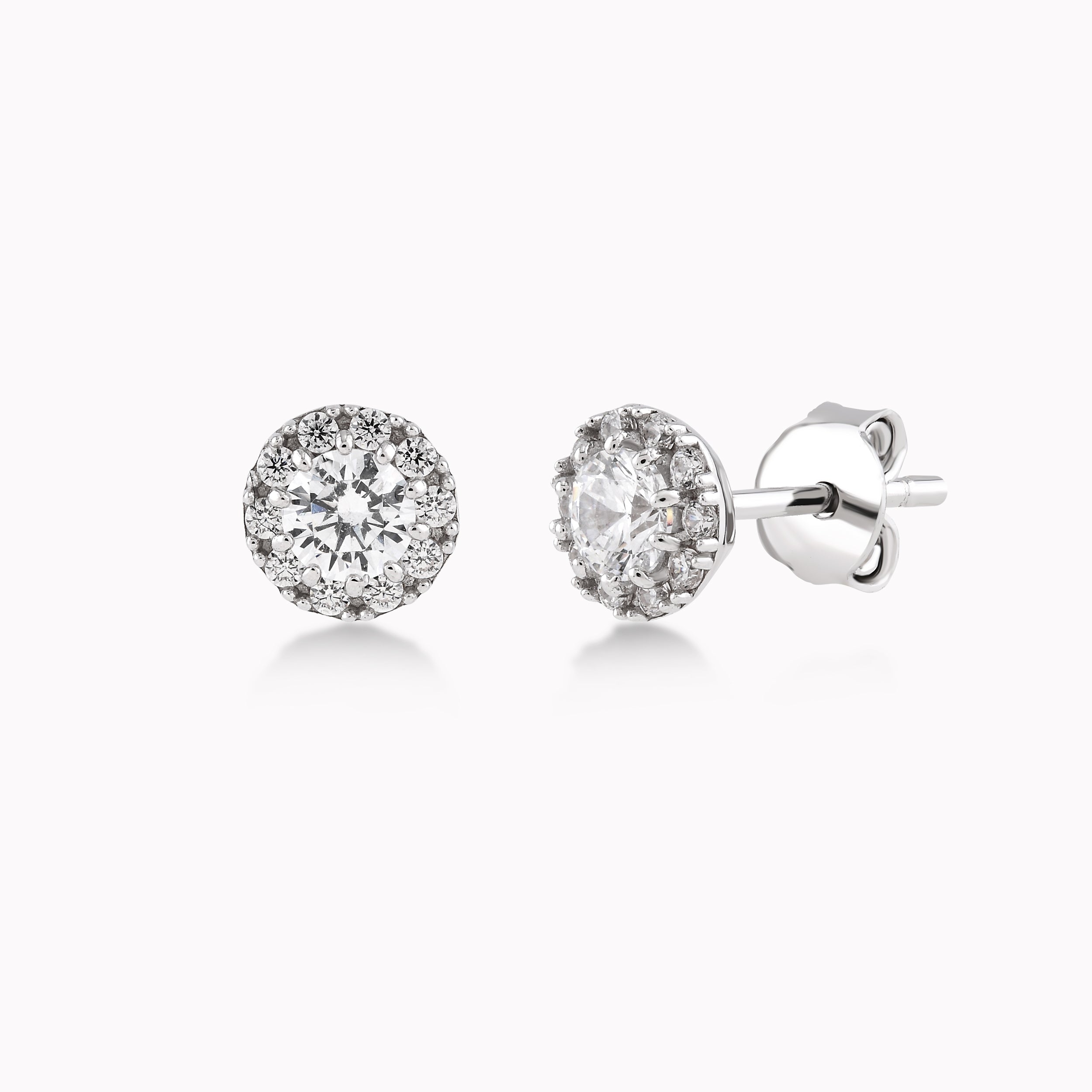 Cercei Aur Alb 14K Cu Zirconiu Alb, Solitar Cu Anturaj 0.89gr