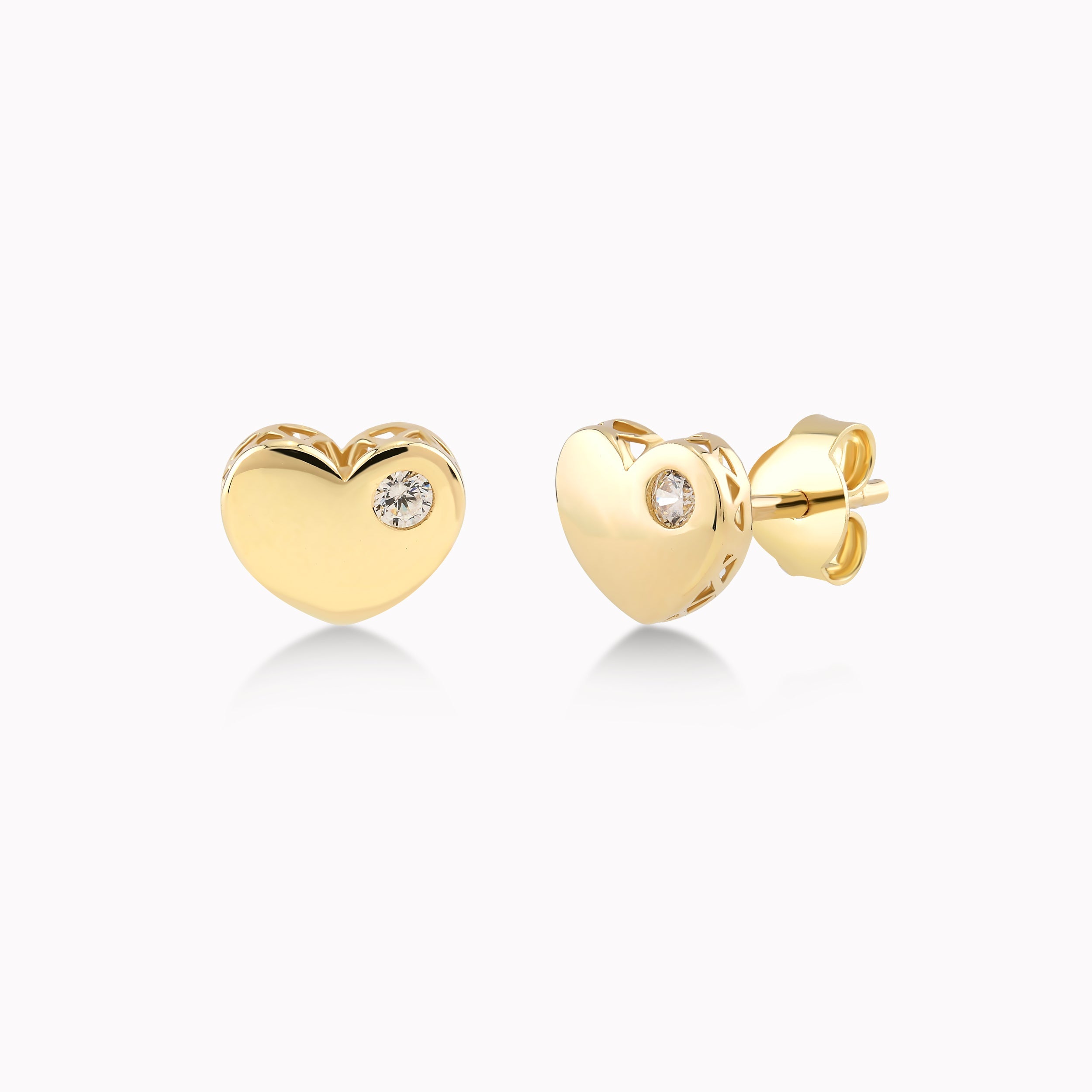 Cercei Aur Galben 14K Cu Zirconiu Alb, Inima 1.02gr