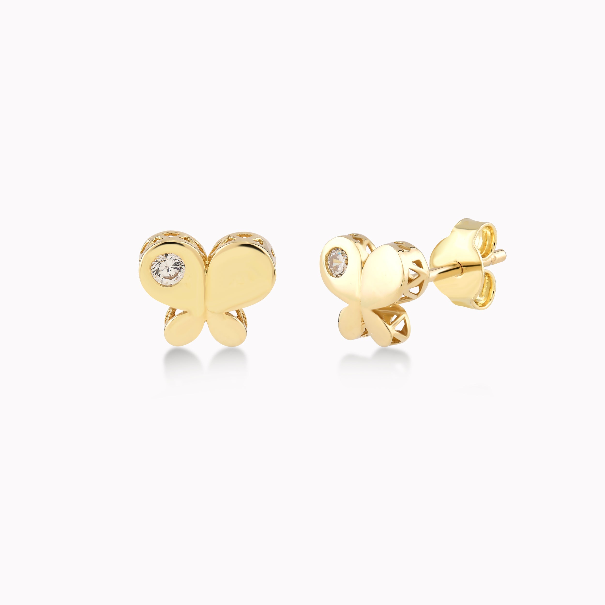 Cercei Aur Galben 14K Cu Zirconiu Alb, Fluture 1.15gr
