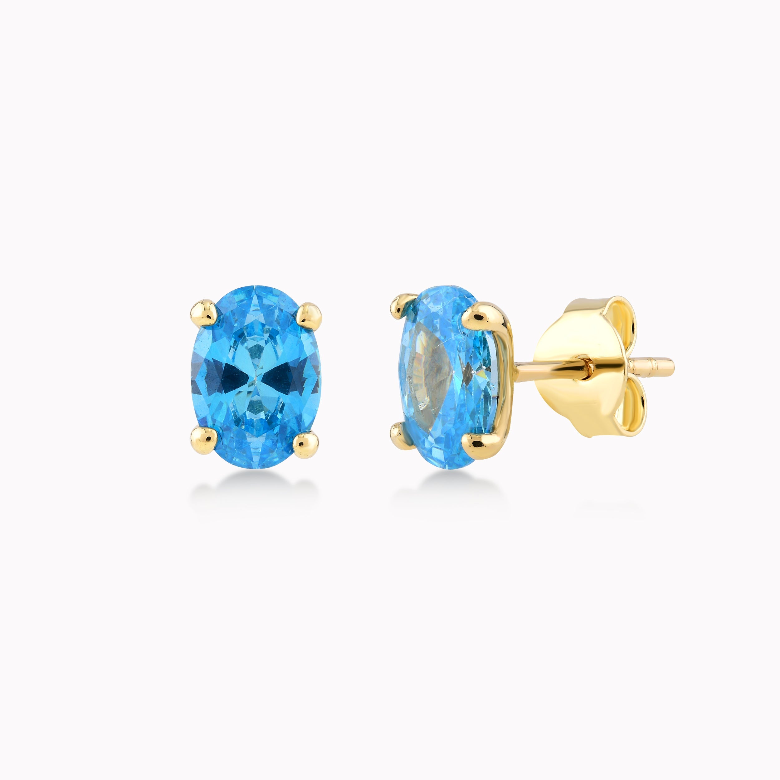 Cercei Aur Galben 14K Cu Zirconiu Bleu, Solitar 1.30gr