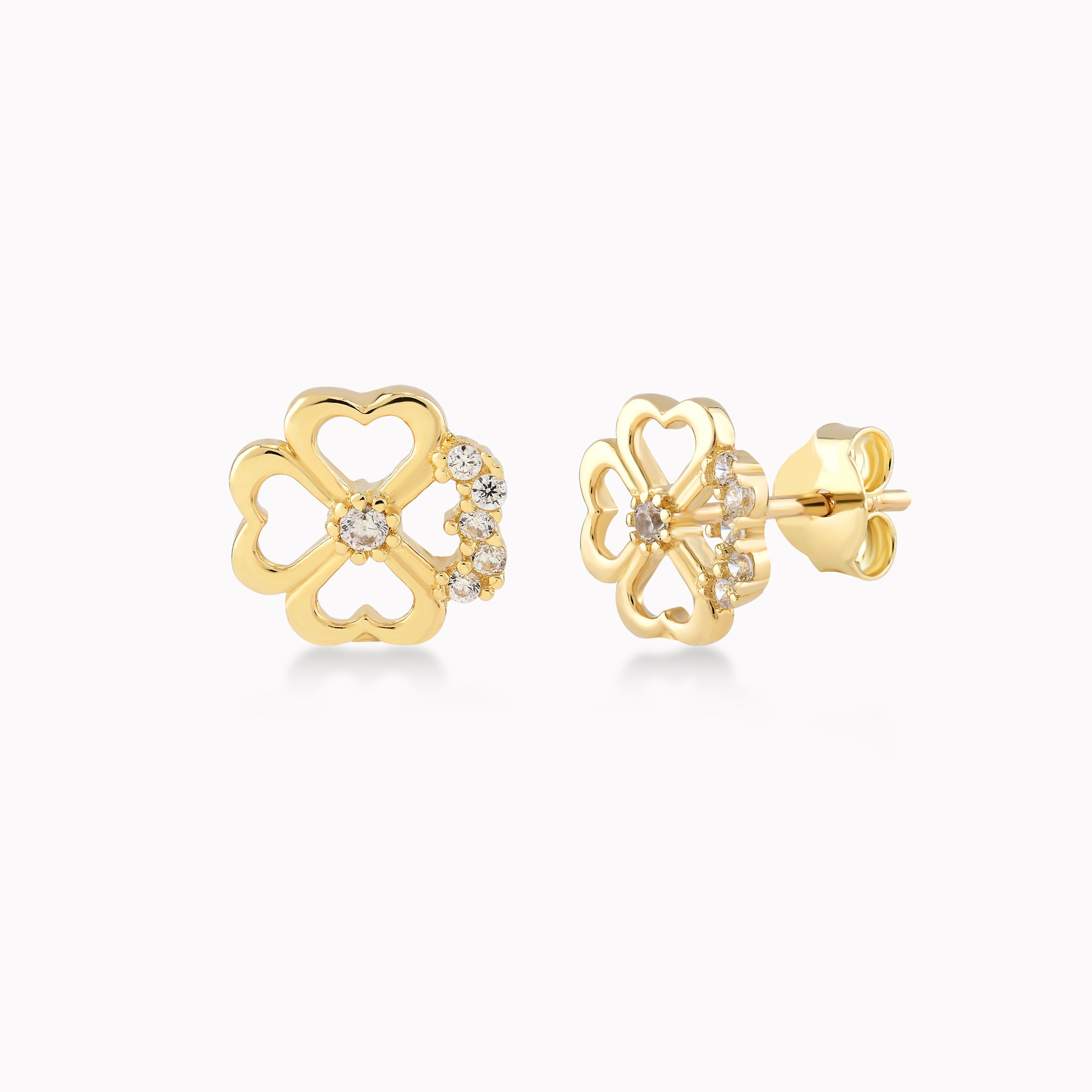 Cercei Aur Galben 14K Cu Zirconiu, Floare Stilizata 1.46gr