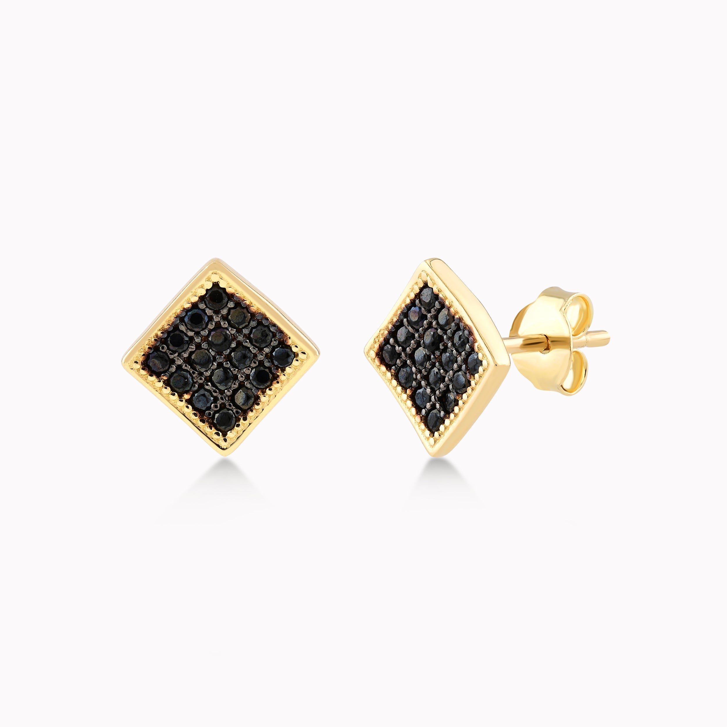 Cercei Aur Galben 14K Cu Zirconiu Negru, Patrat 1.70gr