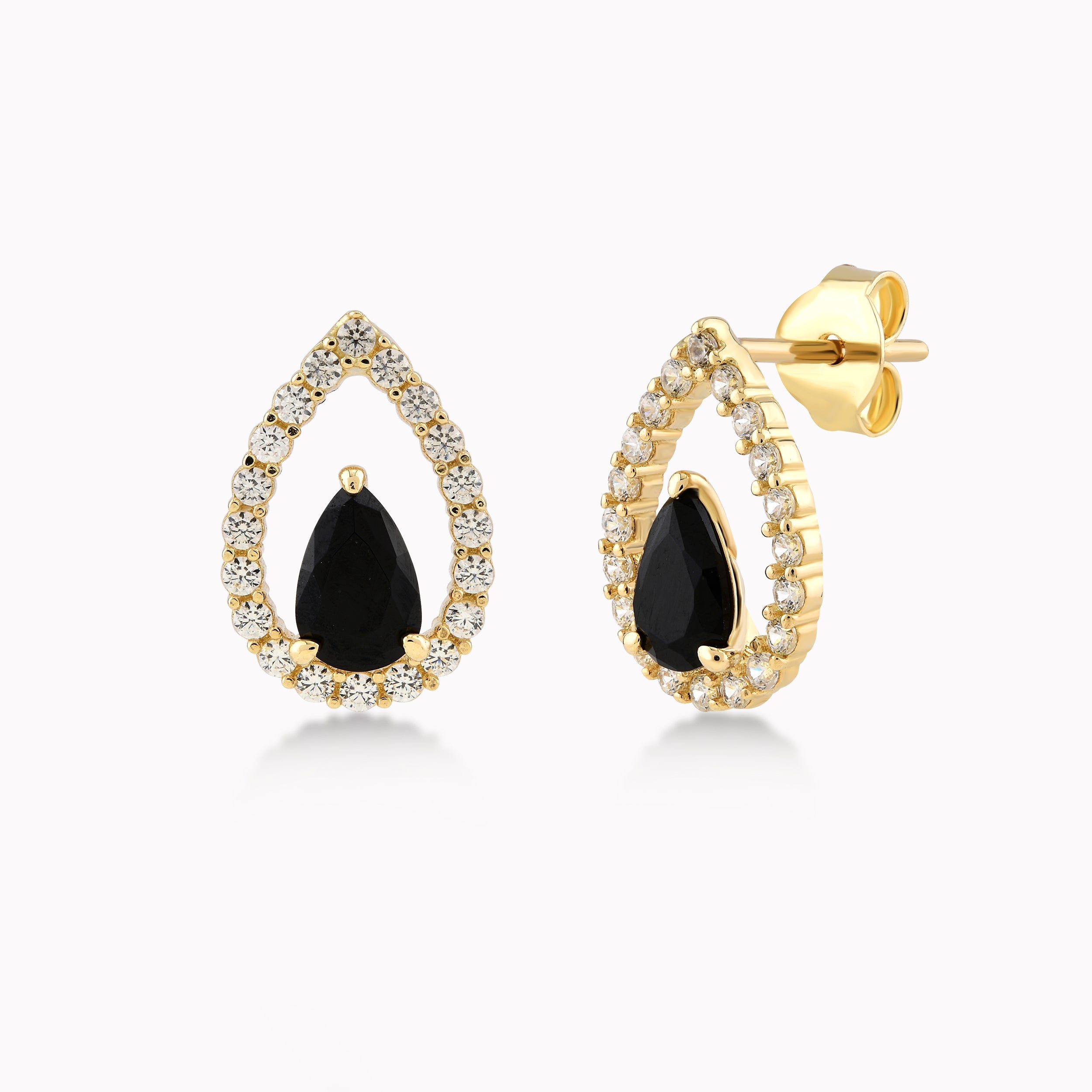 Cercei Aur Galben 14K Cu Zirconiu Negru Si Alb, Lacrima 1.72gr