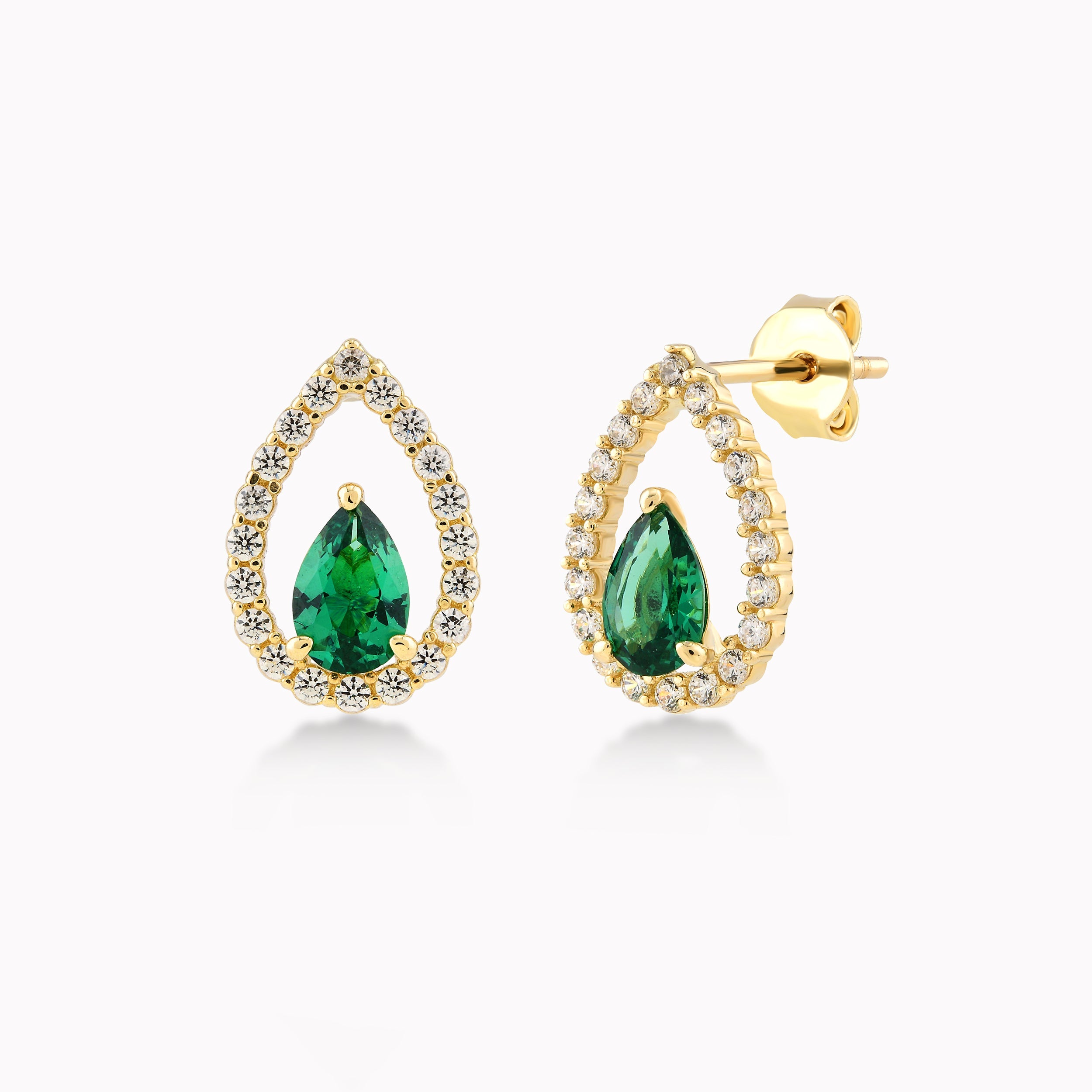 Cercei Aur Galben 14K Cu Zirconiu Verde Si Alb, Lacrima 1.76gr