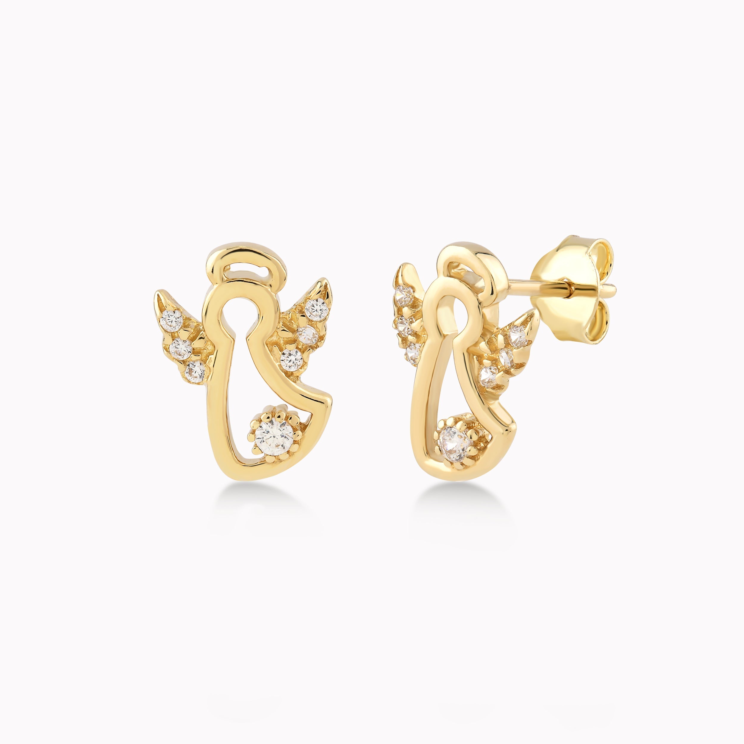 Cercei Aur Galben 14K Cu Zirconiu Alb, Ingeras 1.87gr