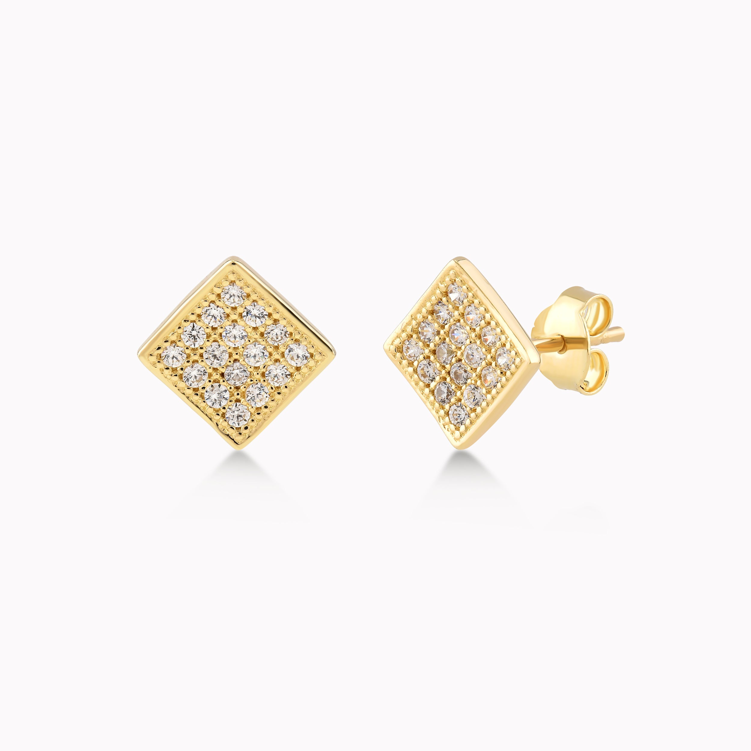 Cercei Aur Galben 14K Cu Zirconiu Alb, Patrat 1.88gr