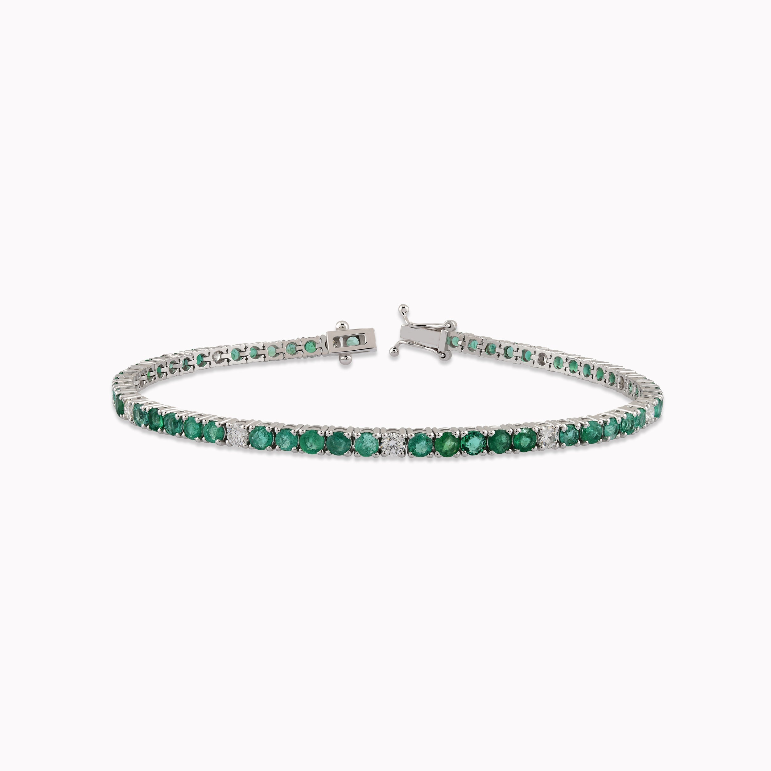 Bratara Tennis Aur Alb 14K cu Diamante si Smaralde 0.75ct
