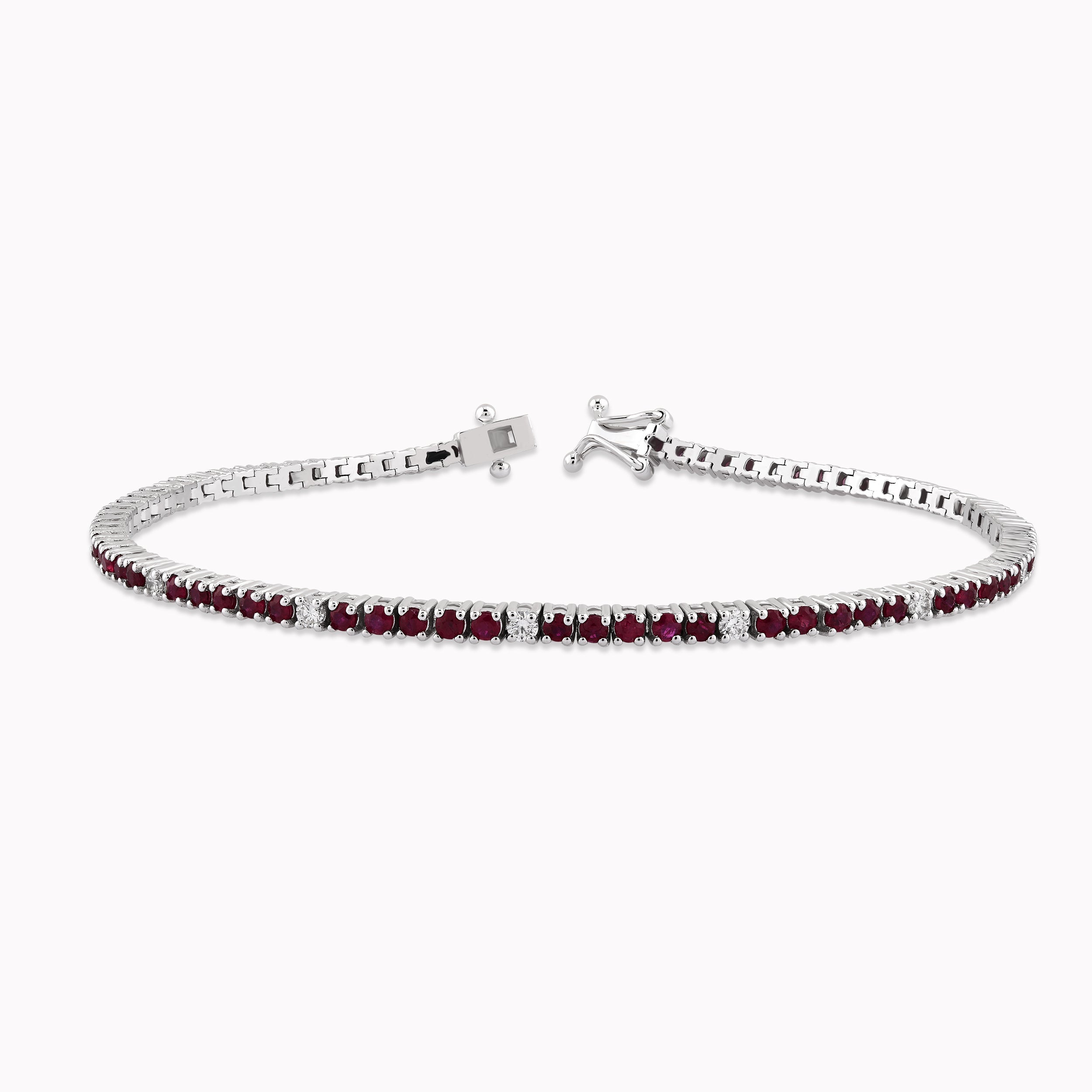 Bratara Tennis Aur Alb 14K cu Diamante si Rubine 0.41ct