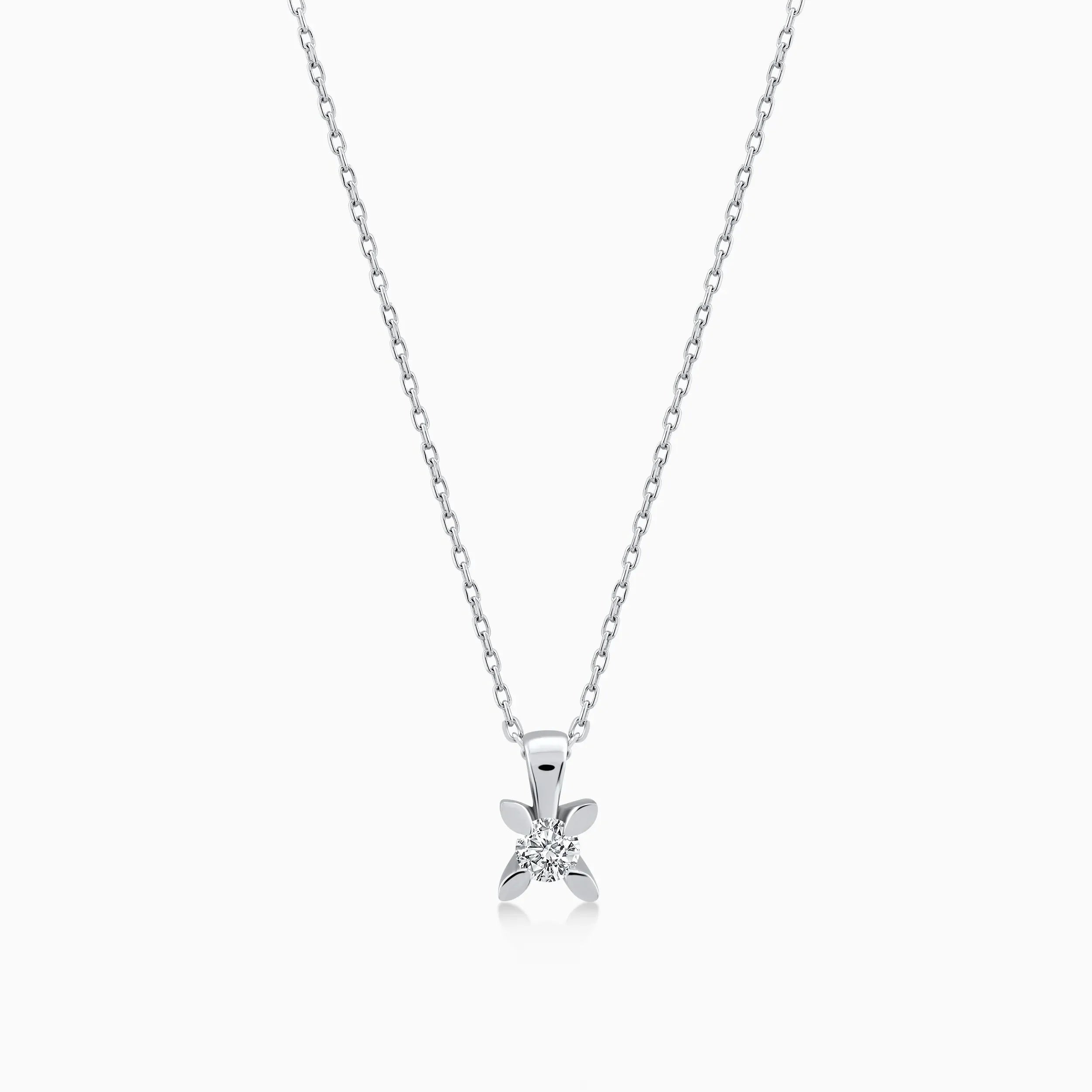 Lant cu Pandantiv Aur Alb 14K cu Diamante 0.32ct