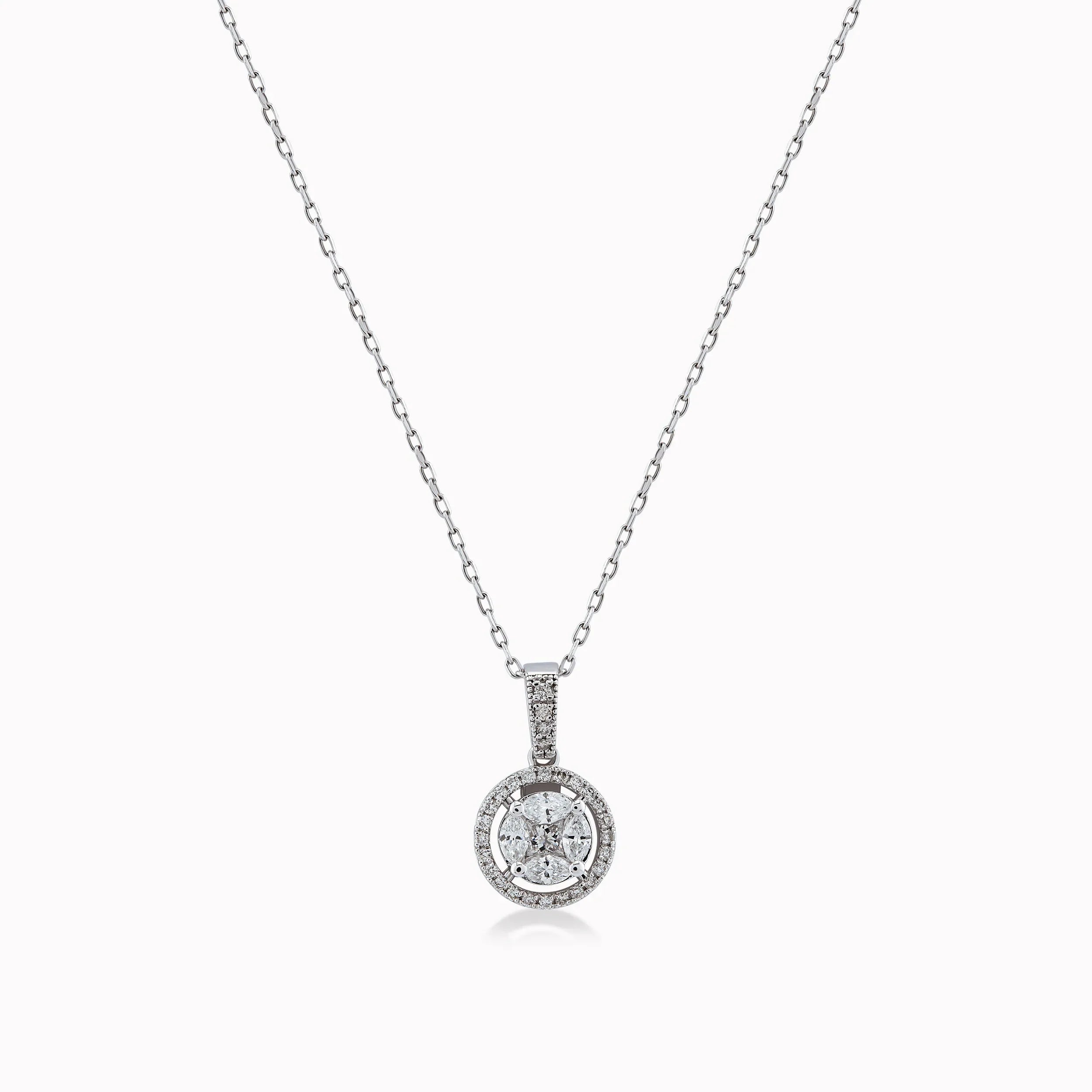 Lant cu Pandantiv Aur Alb 18K cu Diamante 0.44ct