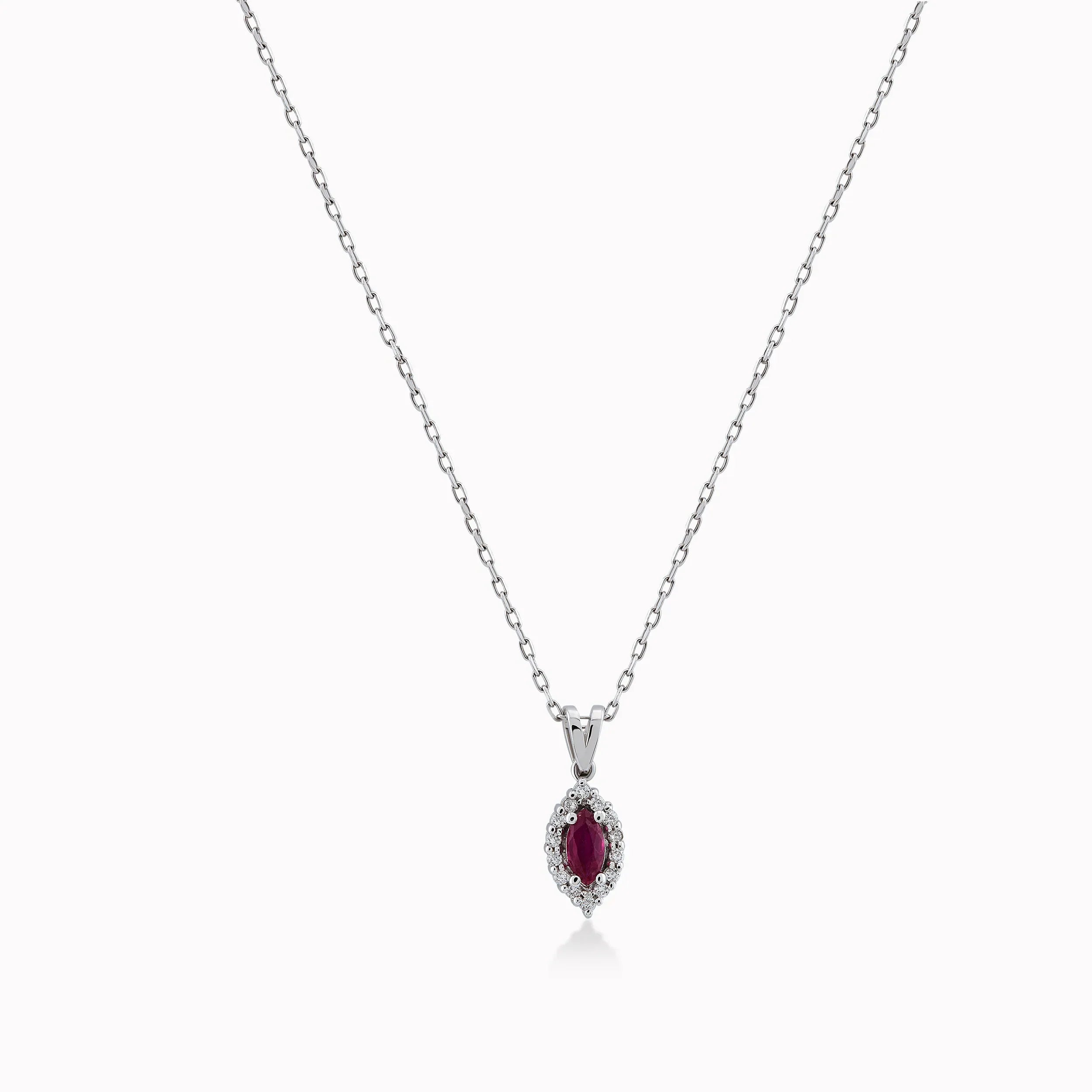 Lant cu Pandantiv Aur Alb 14K cu Diamante 0.05ct si Rubin 0.17ct