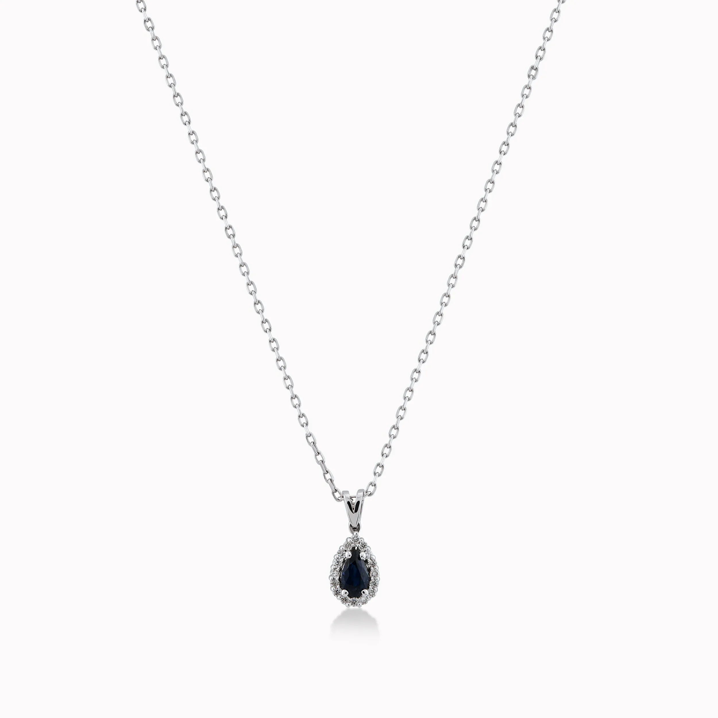 Lant cu Pandantiv Aur Alb 14K cu Diamante 0.07ct si Safir 0.27ct