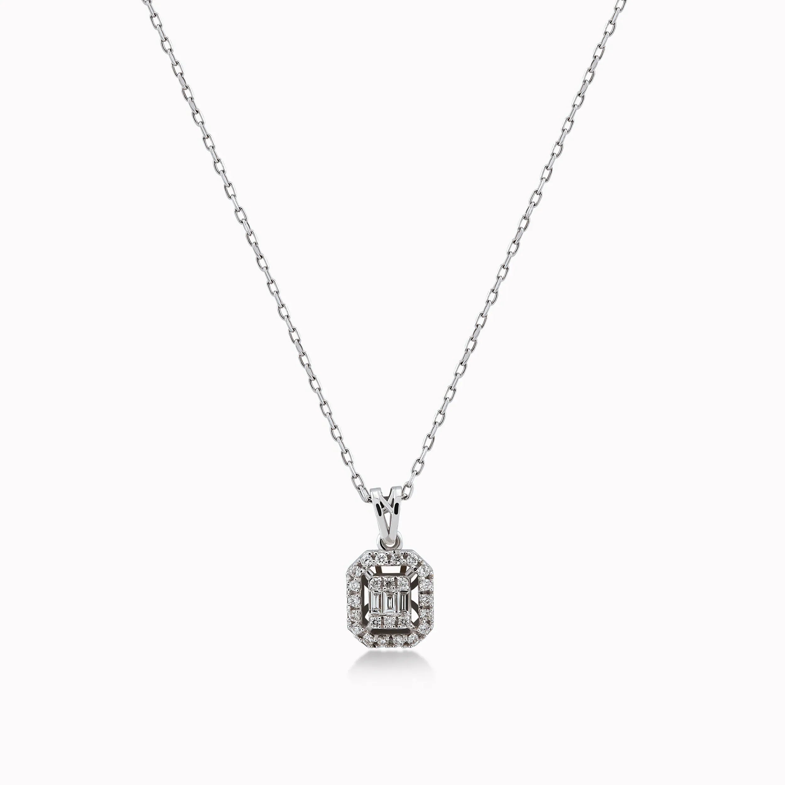 Lant cu Pandantiv Aur Alb 14K cu Diamante 0.14ct