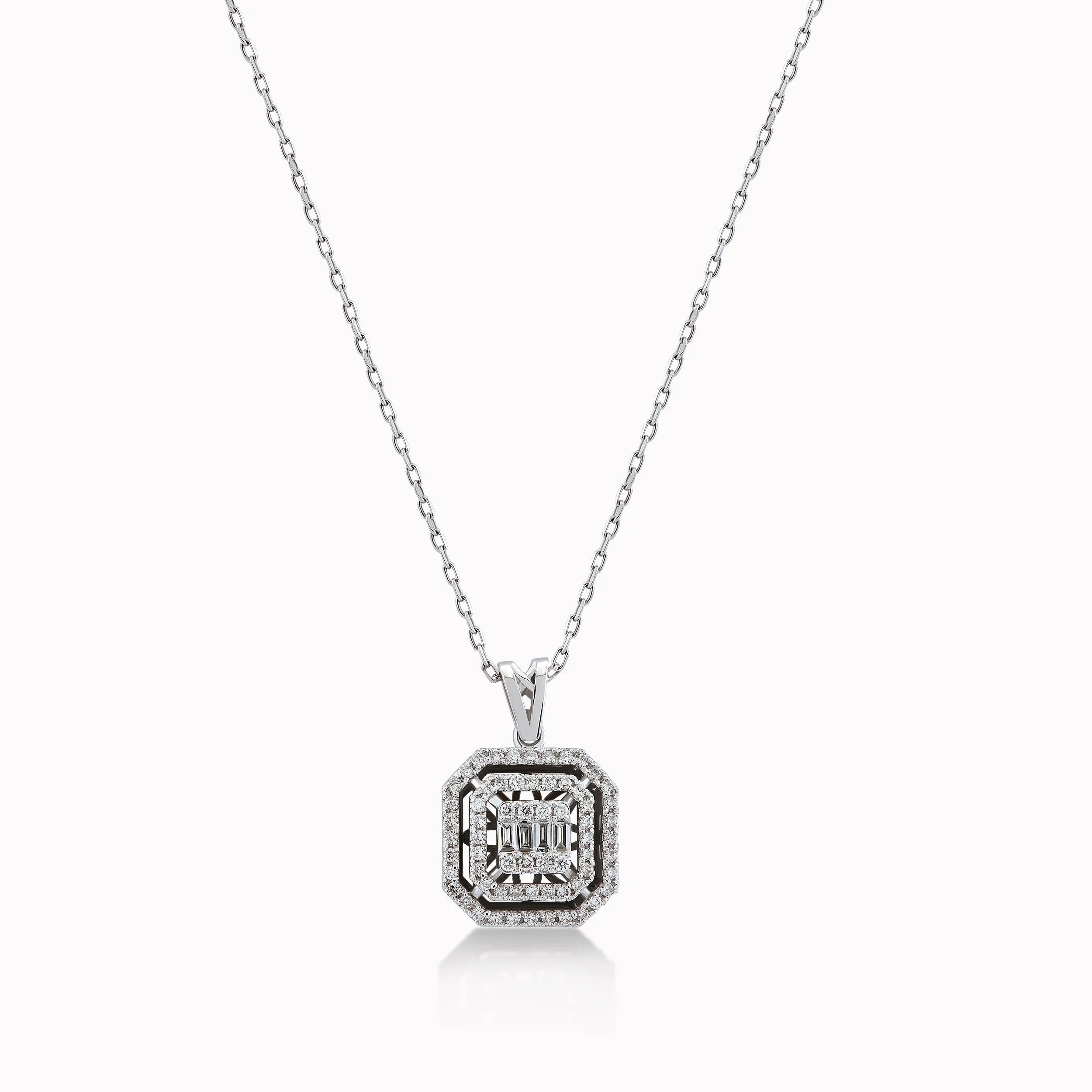 Lant cu Pandantiv Aur Alb 14K cu Diamante 0.27ct