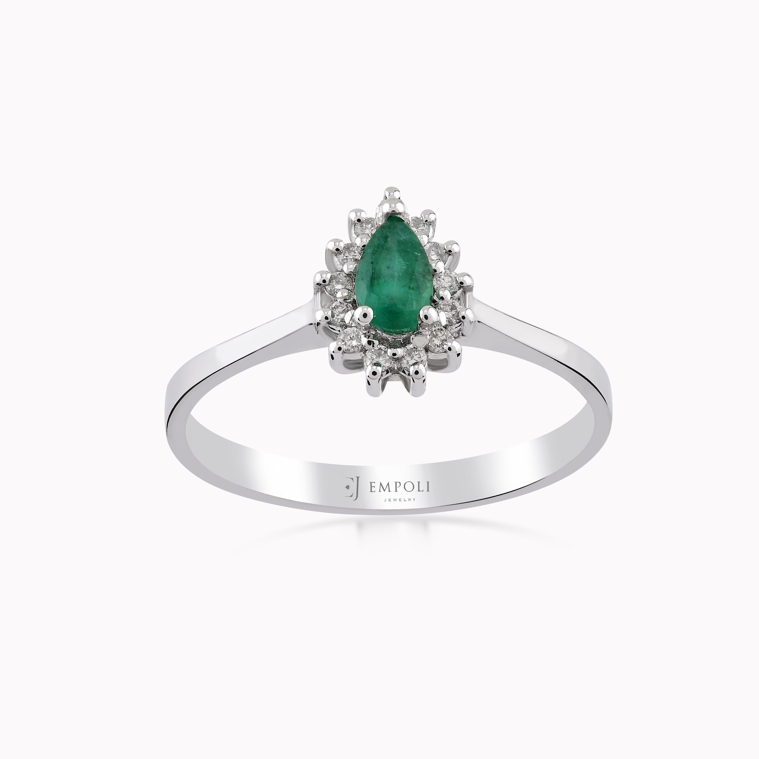 Inel Aur Alb 14K Cu Diamante Si Smarald 0.14ct