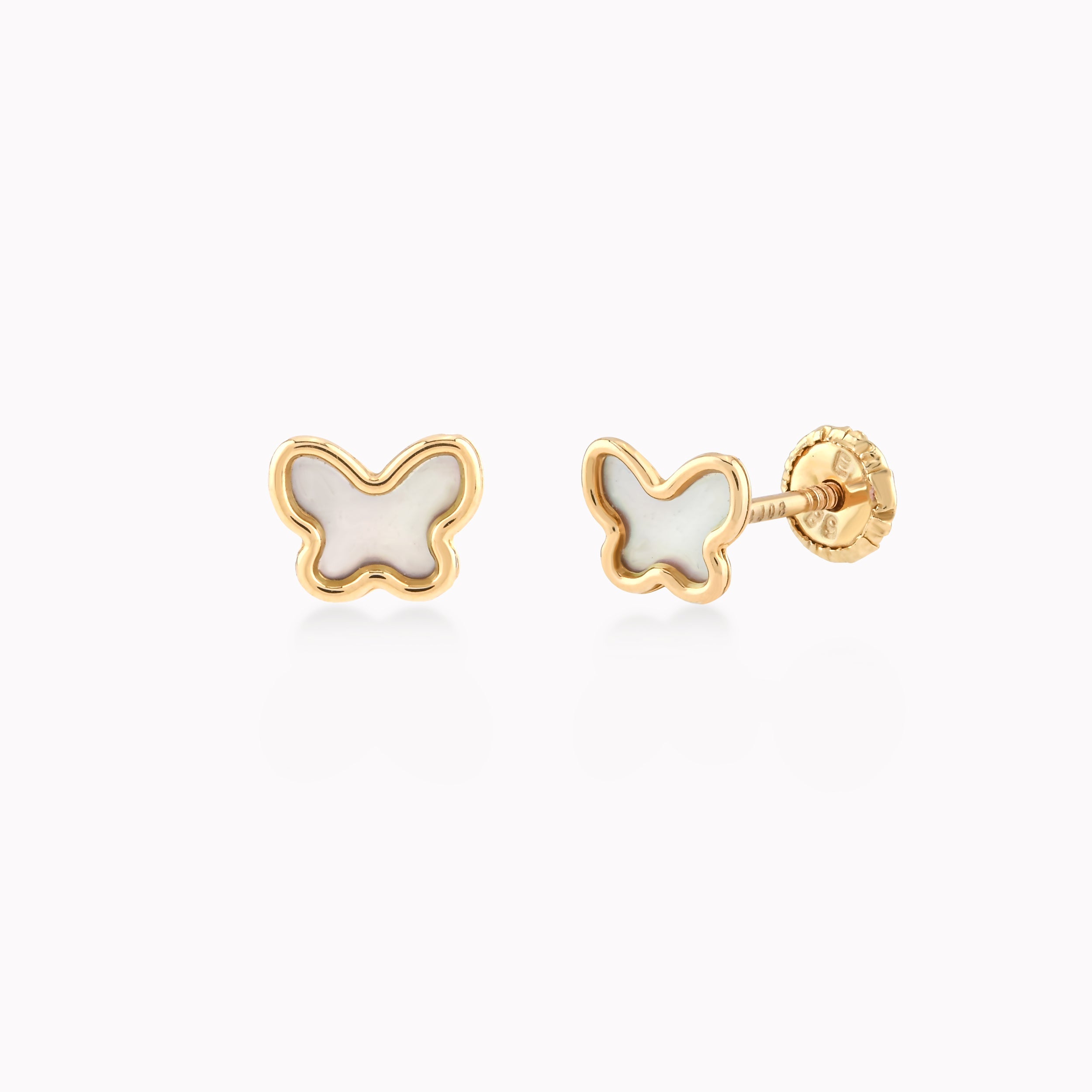 Cercei Aur Galben 14k Cu Sidef, Fluture, Protectie 0.28gr