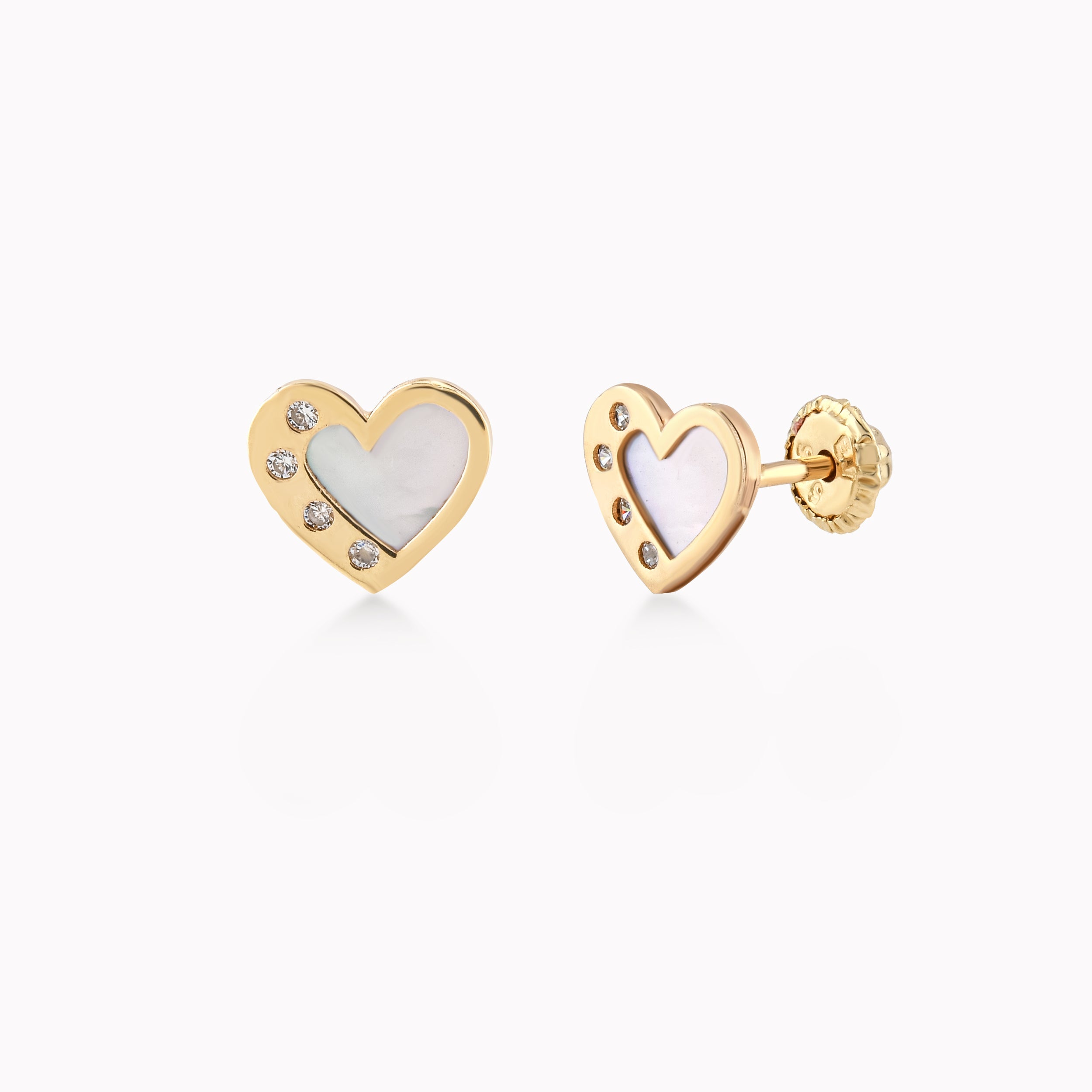 Cercei Aur Galben 14k Cu Sidef Si Zirconiu, Inima, Protectie 0.43gr