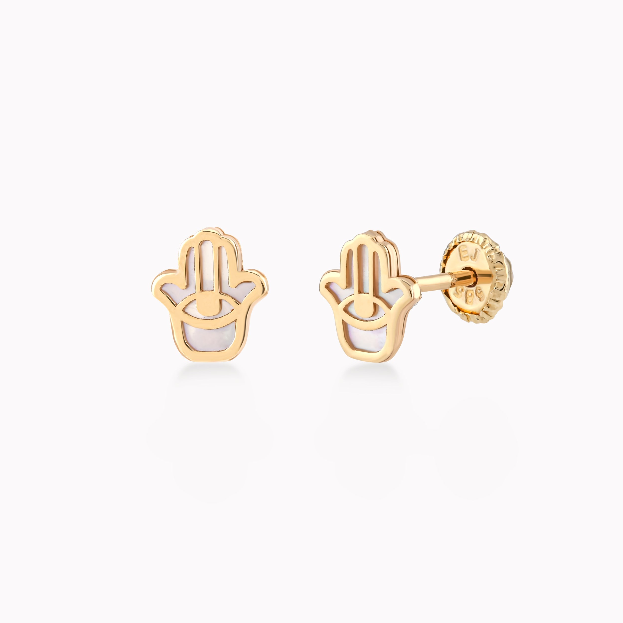 Cercei Aur Galben 14k Cu Sidef, Hamsa Mana lui Fatima, Protectie 0.32gr