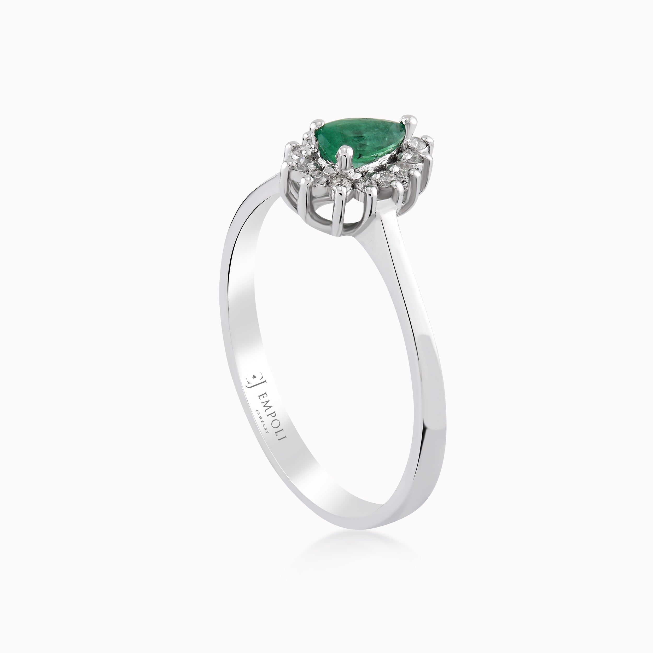 Inel Aur Alb 14K Cu Diamante Si Smarald 0.14ct