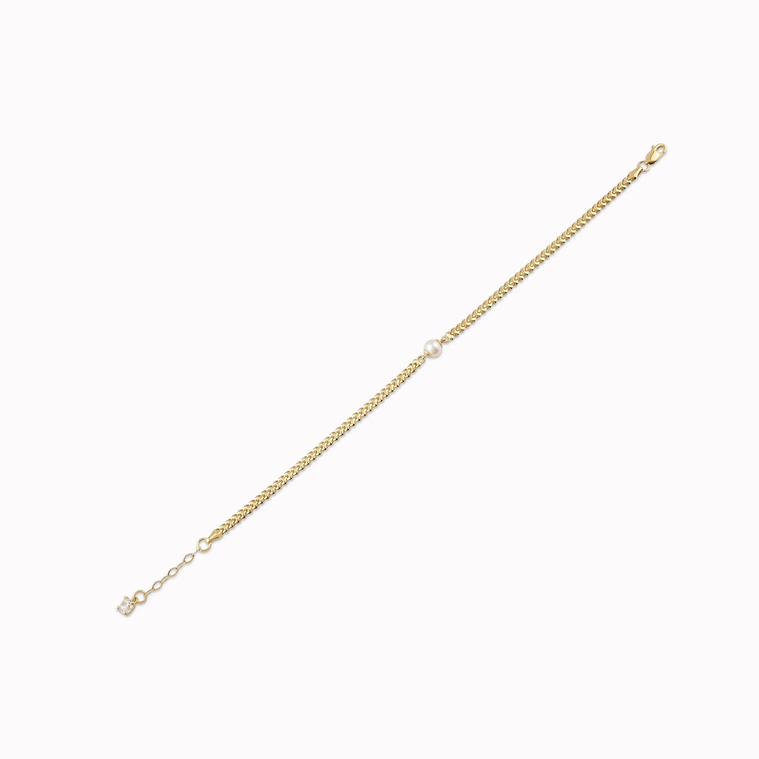 Bratara Aur Galben 14K Stilizata cu Perla de Cultura si Lant 3.13gr