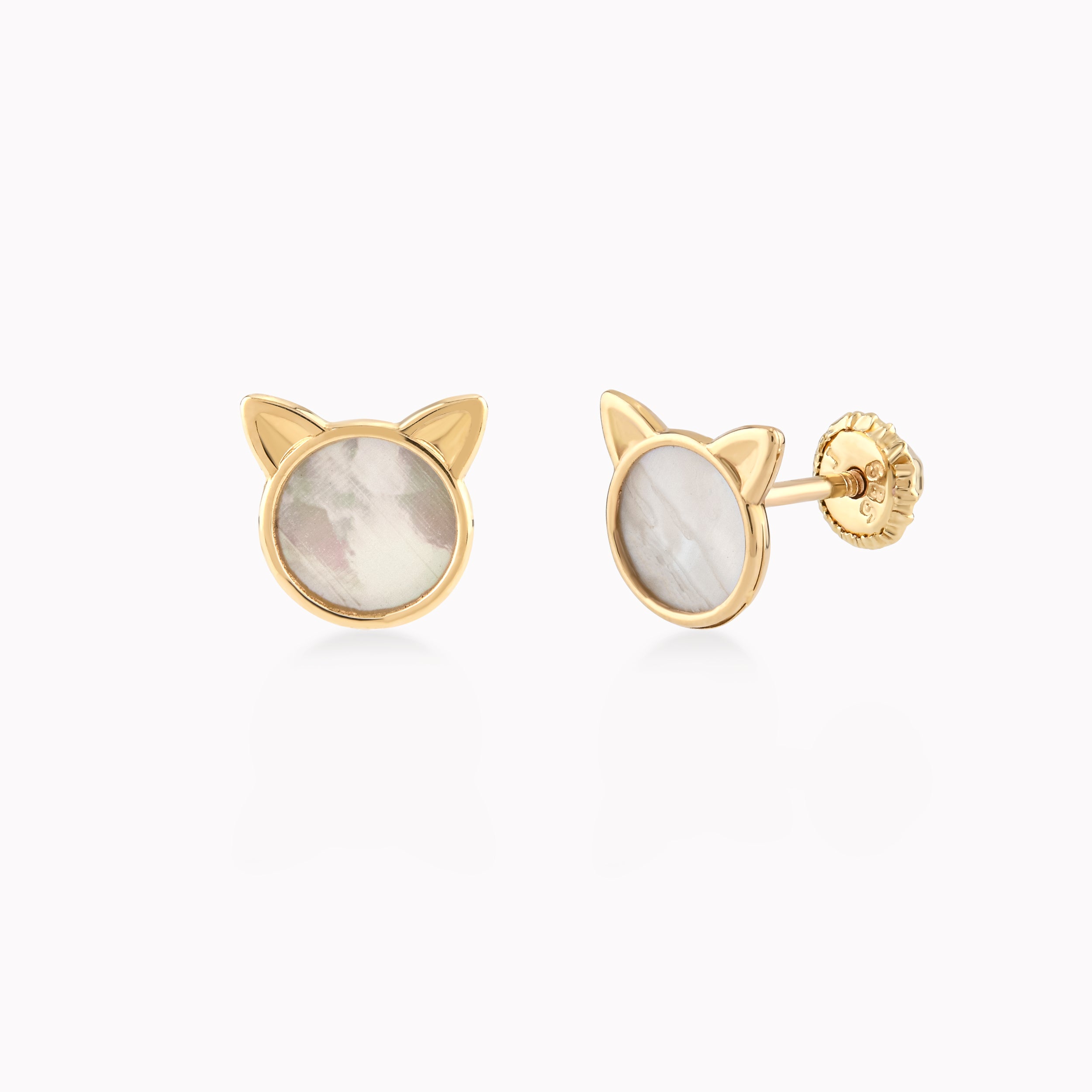 Cercei Aur Galben 14k Cu Sidef, Pisica, Protectie 0.34gr