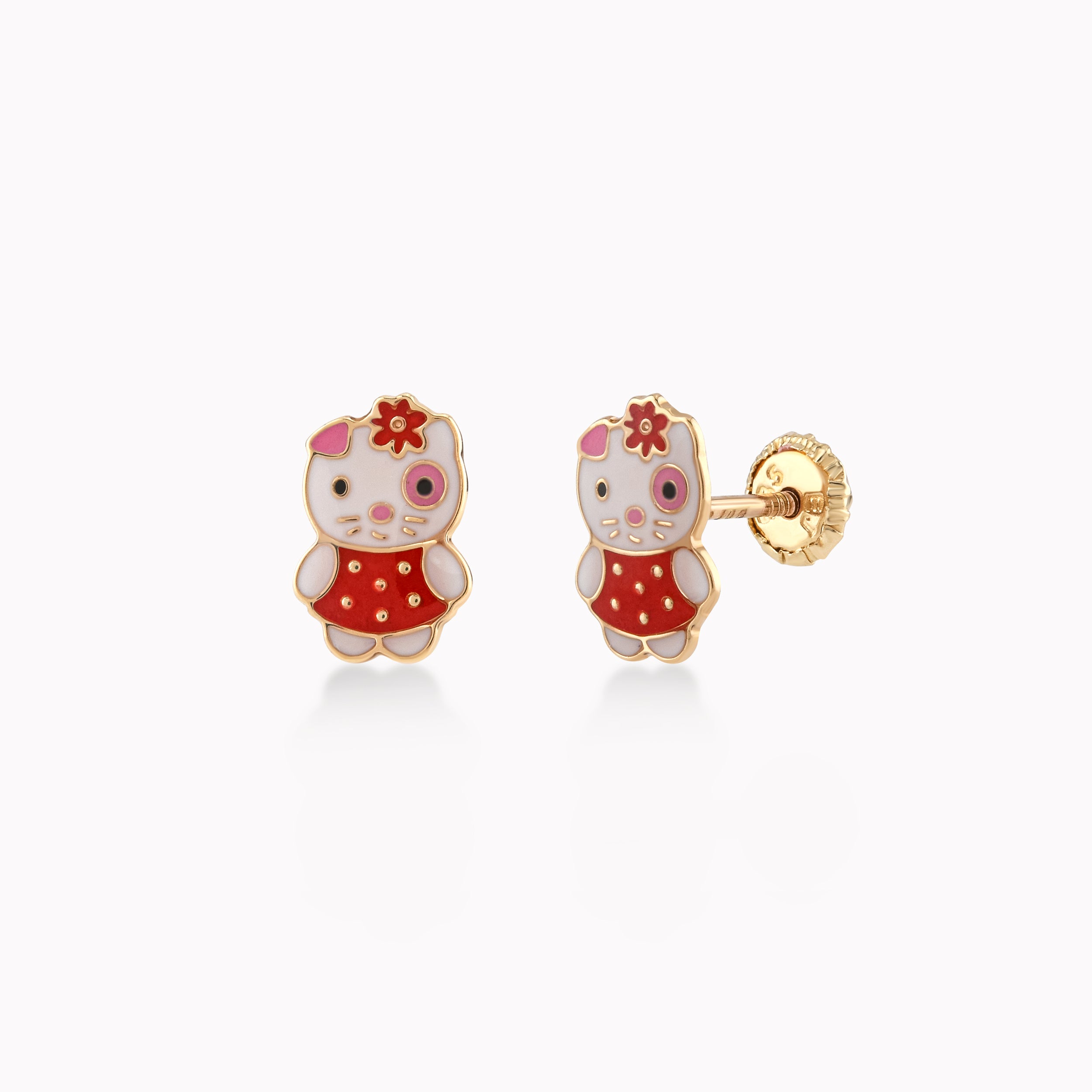 Cercei Aur Galben 14k Cu Email, Pisica, Protectie 0.26gr