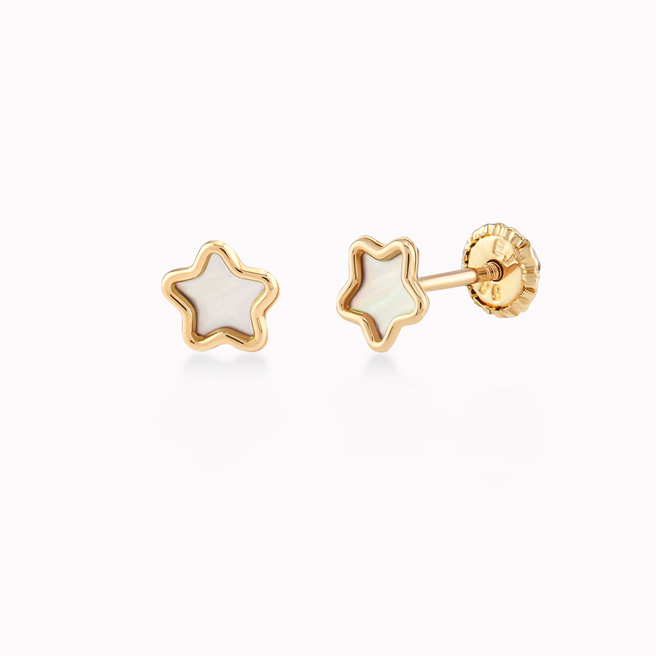 Cercei Aur Galben 14k Cu Sidef, Stea, Protectie 0.27gr