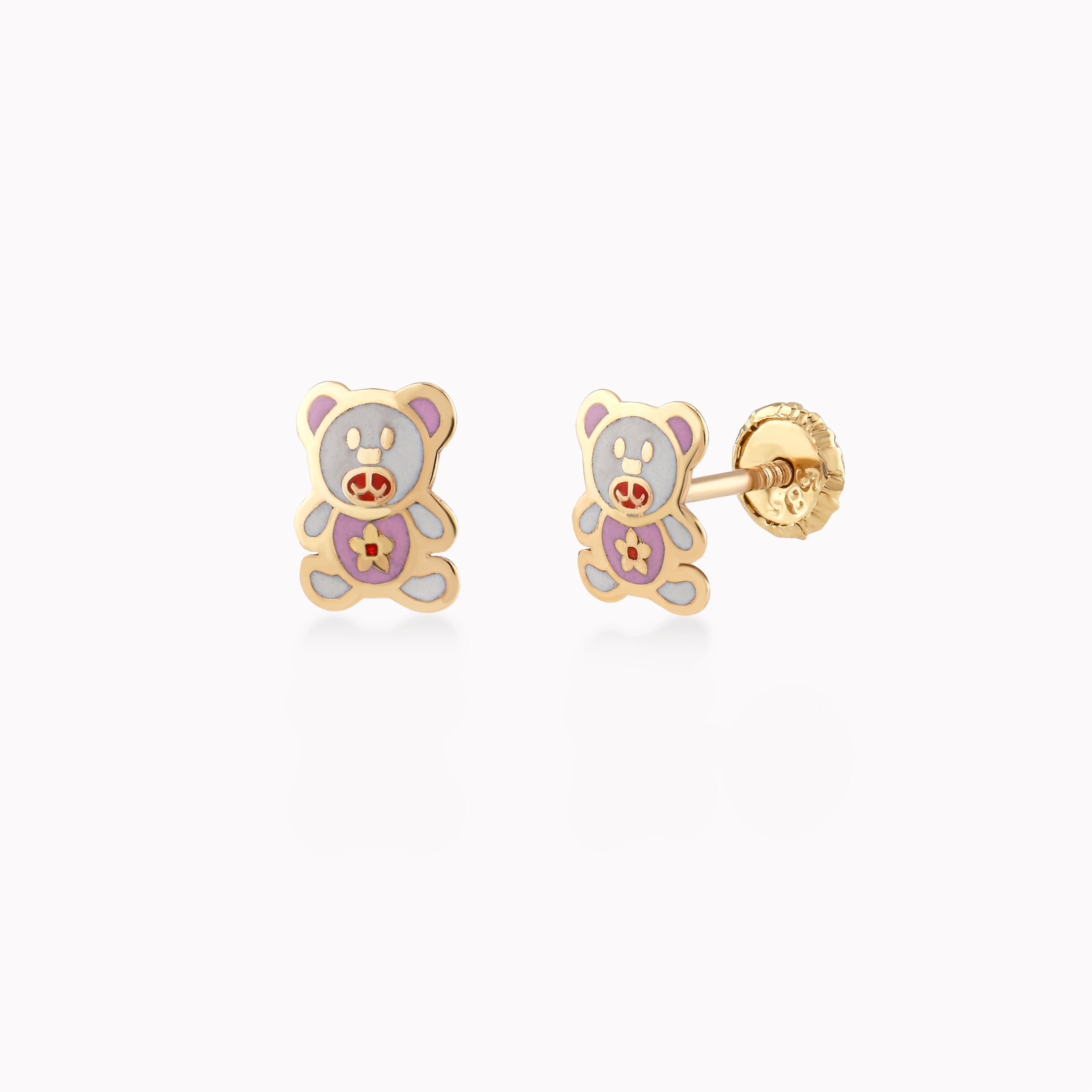 Cercei Aur Galben 14k Cu Email, Urs, Protectie 0.30gr