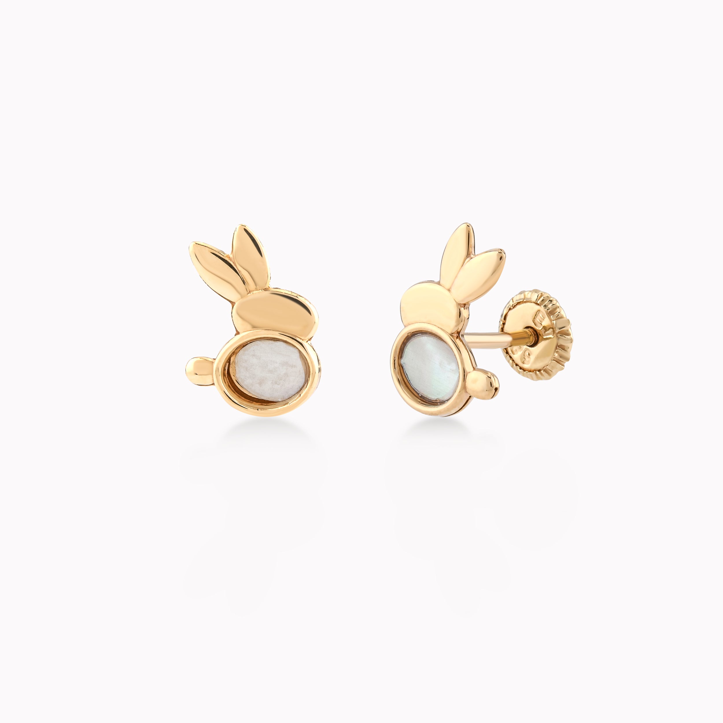 Cercei Aur Galben 14k Cu Sidef, Iepure, Protectie 0.38gr