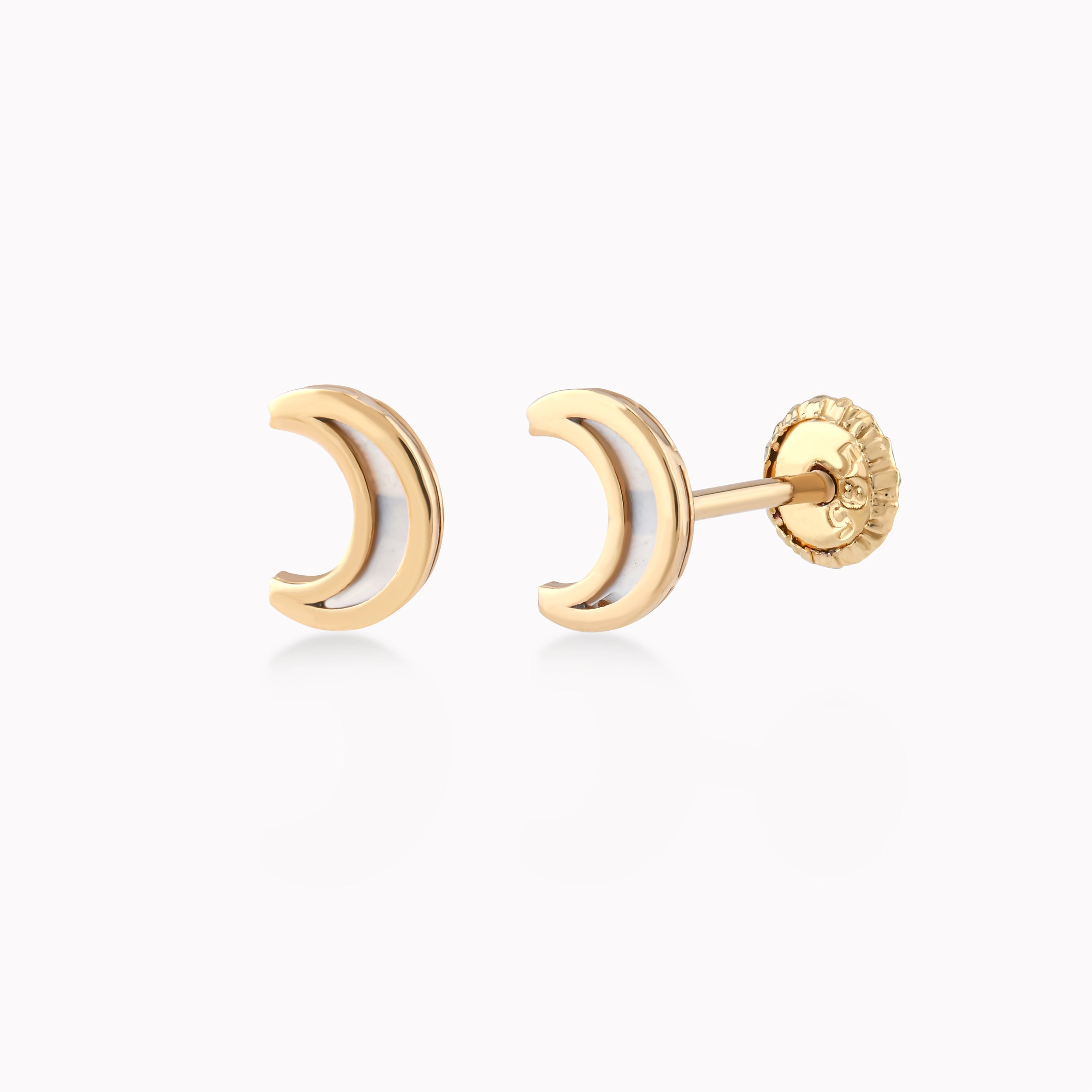 Cercei Aur Galben 14k Cu Sidef, Semiluna, Protectie 0.33gr