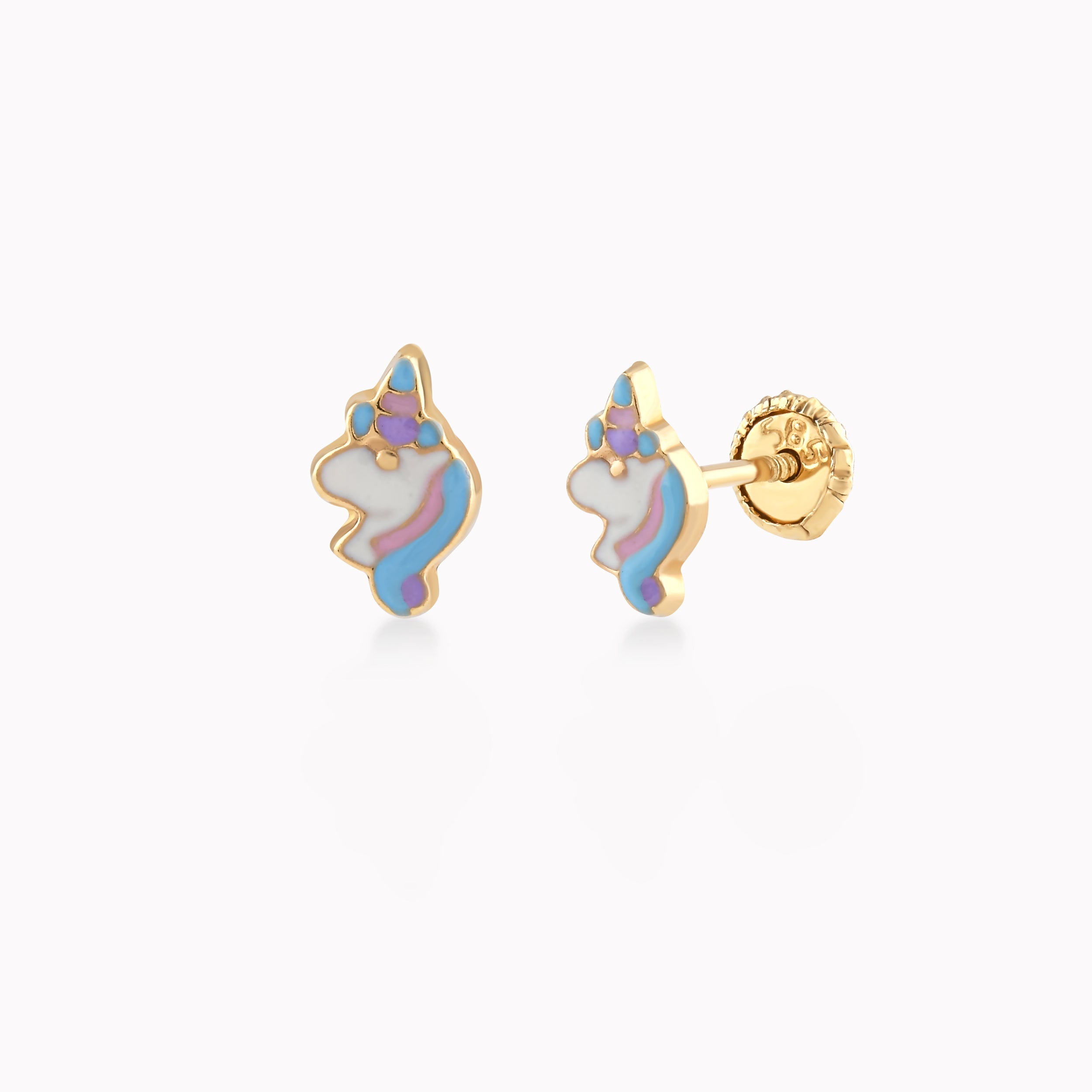 Cercei Aur Galben 14k Cu Email, Unicorc, Protectie 0.22gr
