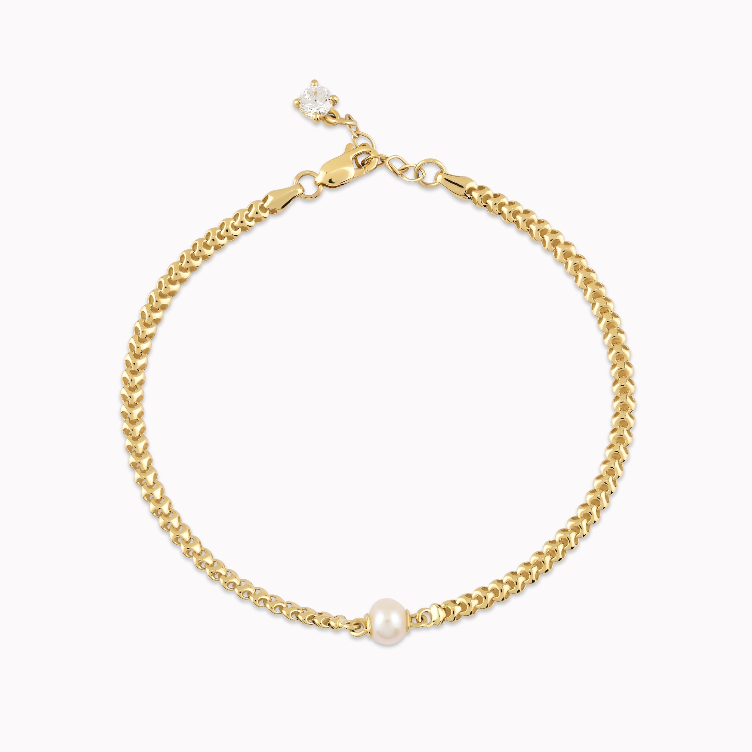 Bratara Aur Galben 14K Stilizata cu Perla de Cultura si Lant 3.13gr