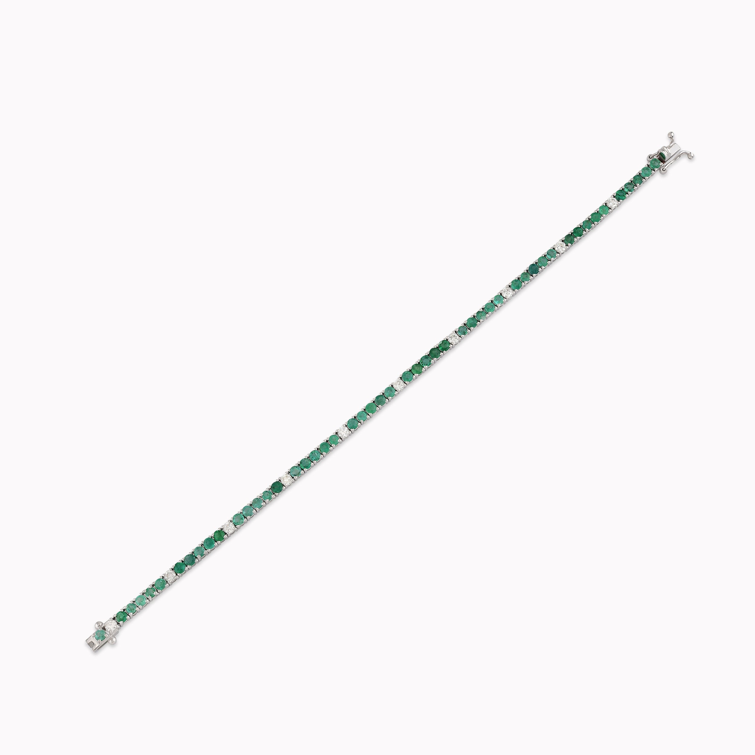 Bratara Tennis Aur Alb 14K cu Diamante si Smaralde 0.75ct