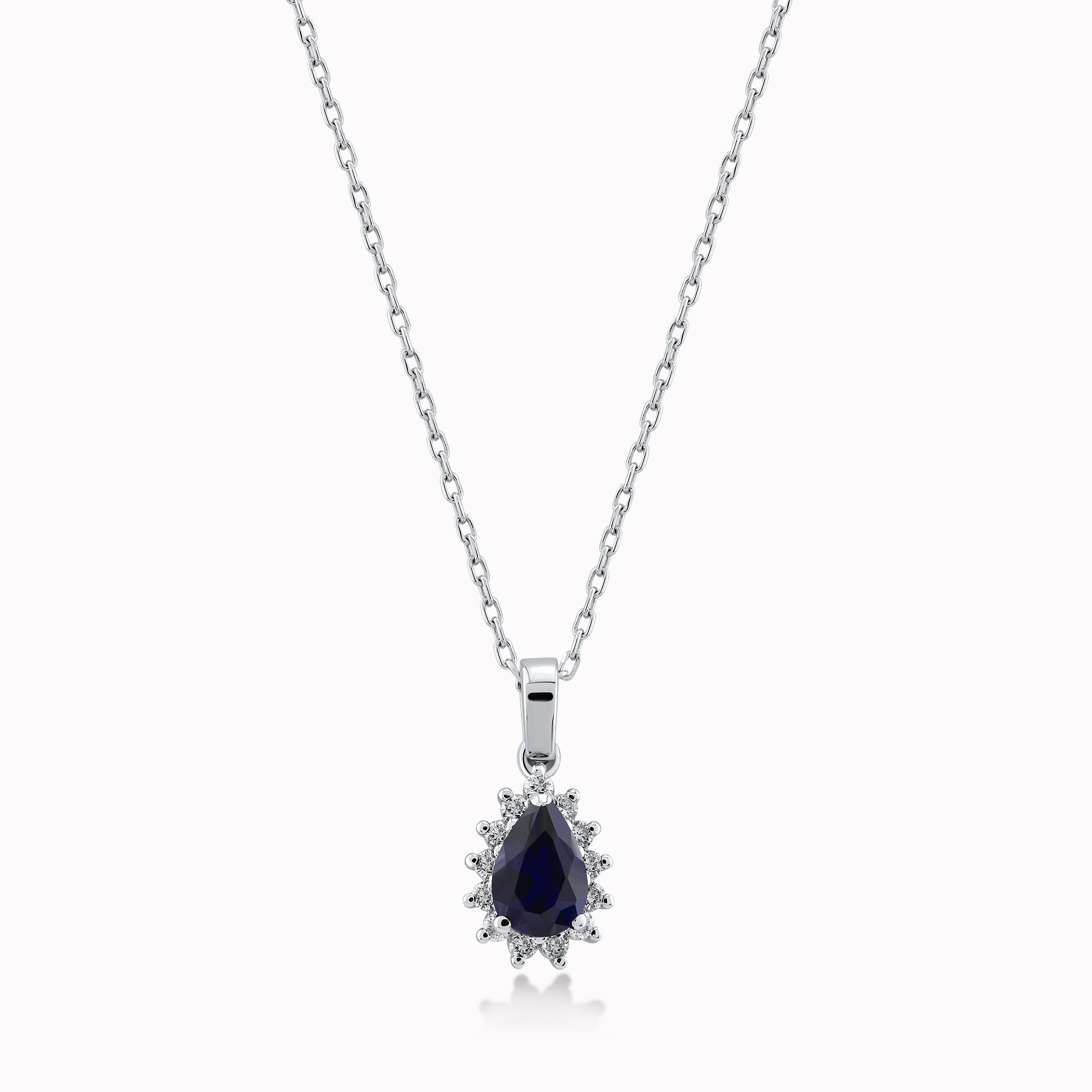 Lant cu Pandantiv Aur Alb 14K cu Diamante 0.10ct si Safir 0.50ct