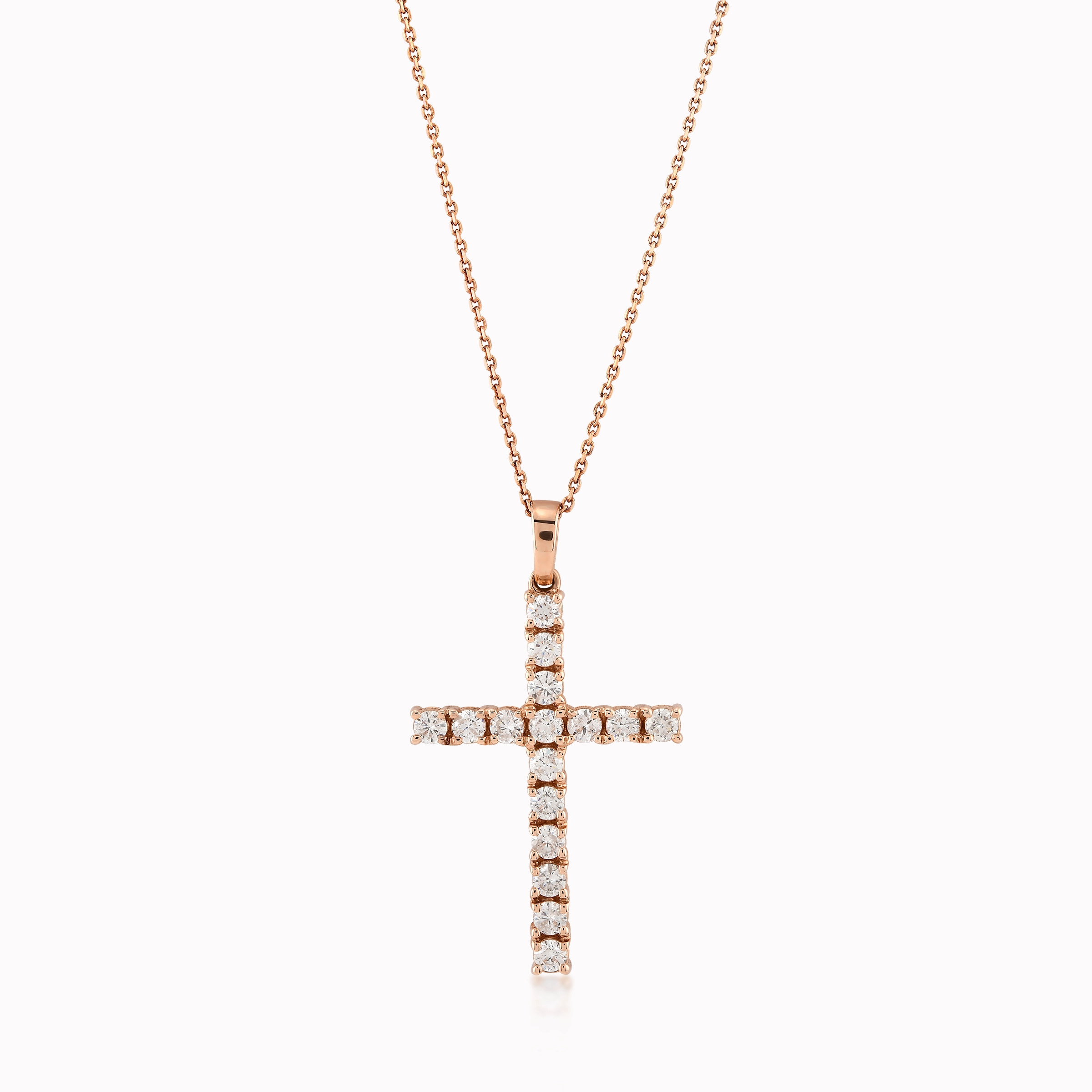 Lant cu Pandantiv Cruce Aur Roz 14K cu Diamante de 0.62ct