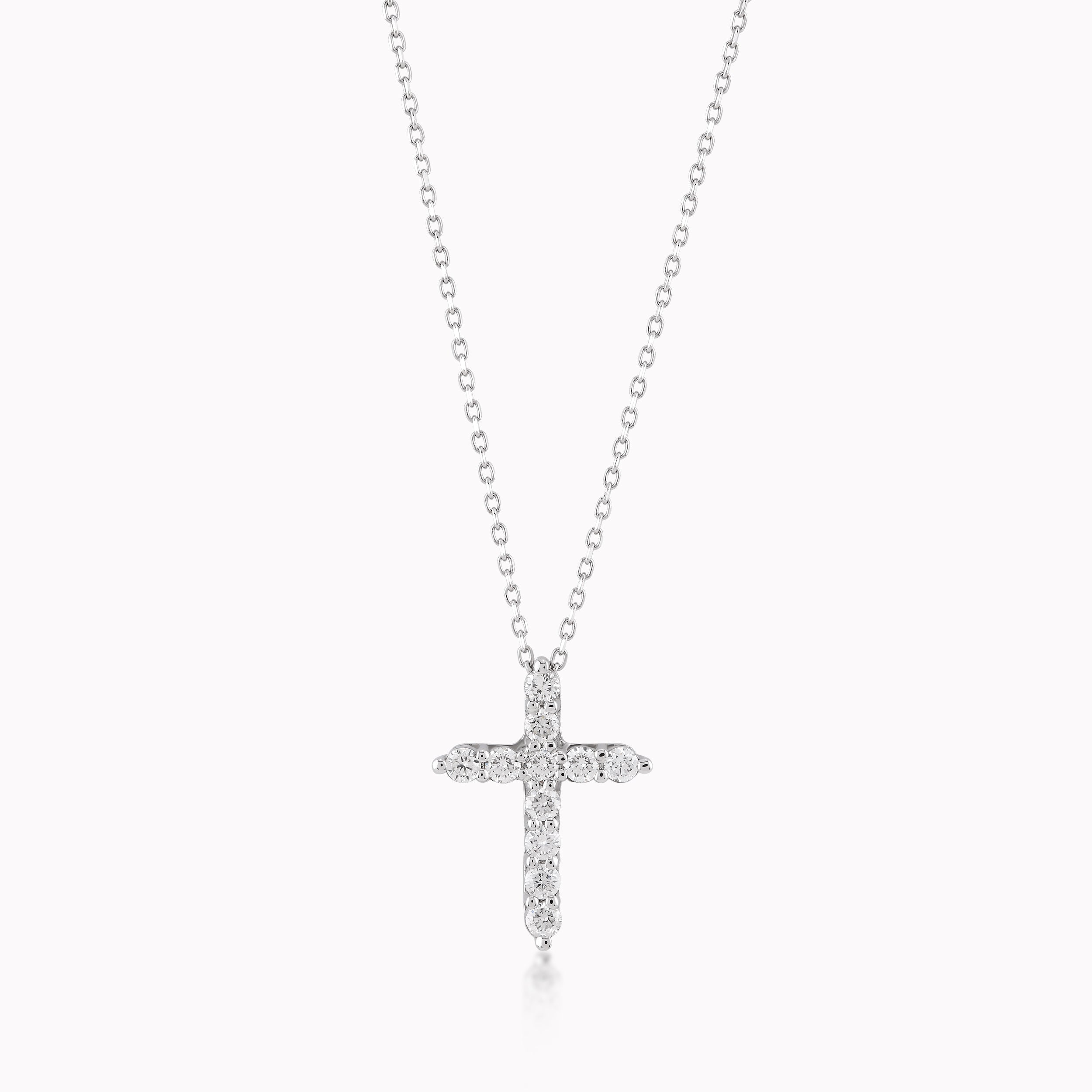 Lant cu Pandantiv Cruce Aur Alb 14K cu Diamante de 0.94ct
