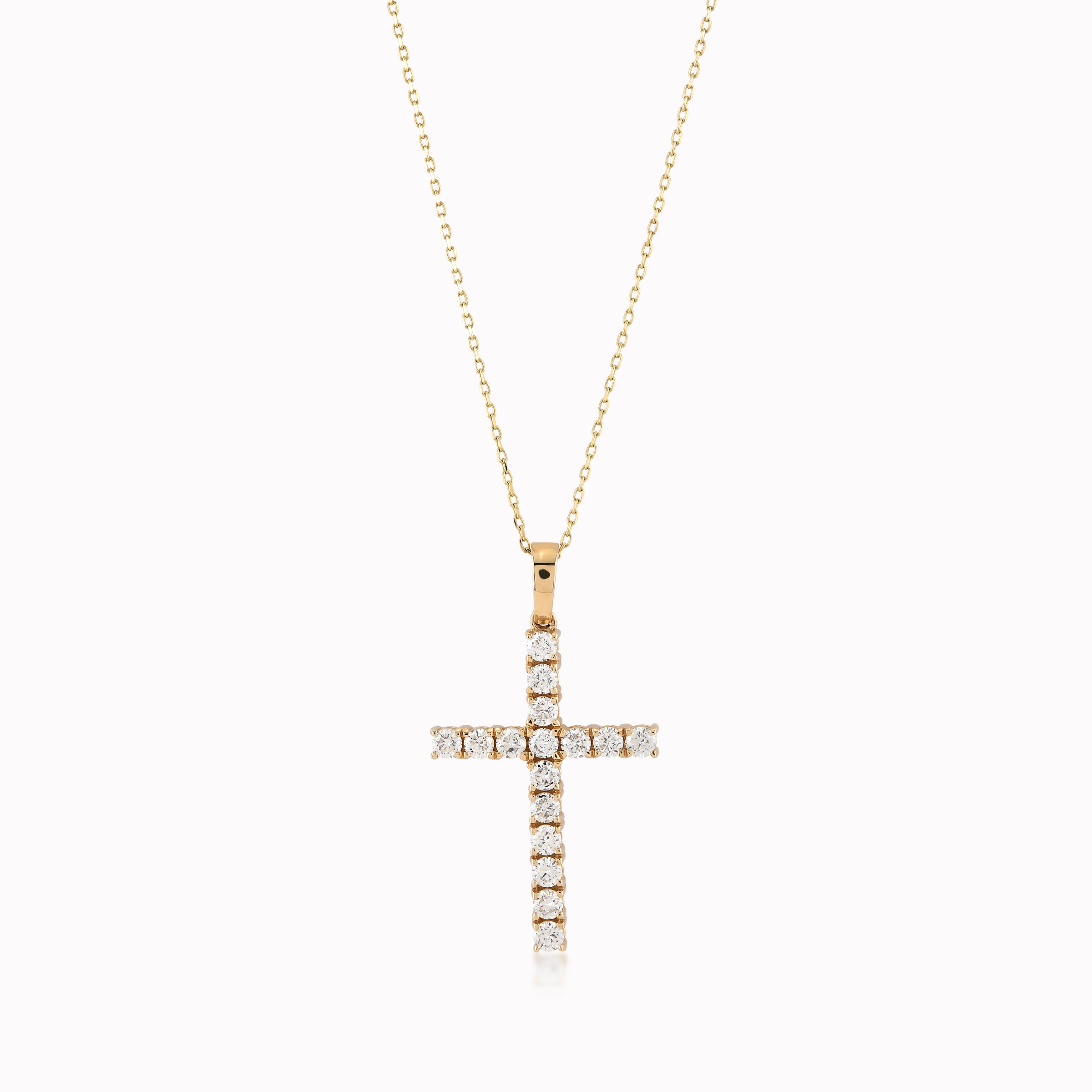 Lant cu Pandantiv Cruce Aur Galben 14K cu Diamante de 0.72ct