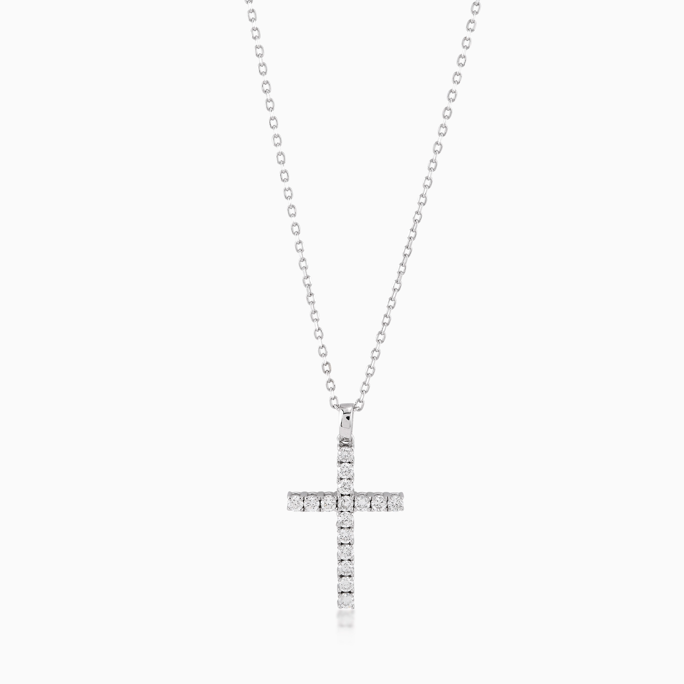 Lant cu Pandantiv Cruce Aur Alb 14K cu Diamante de 1,17ct
