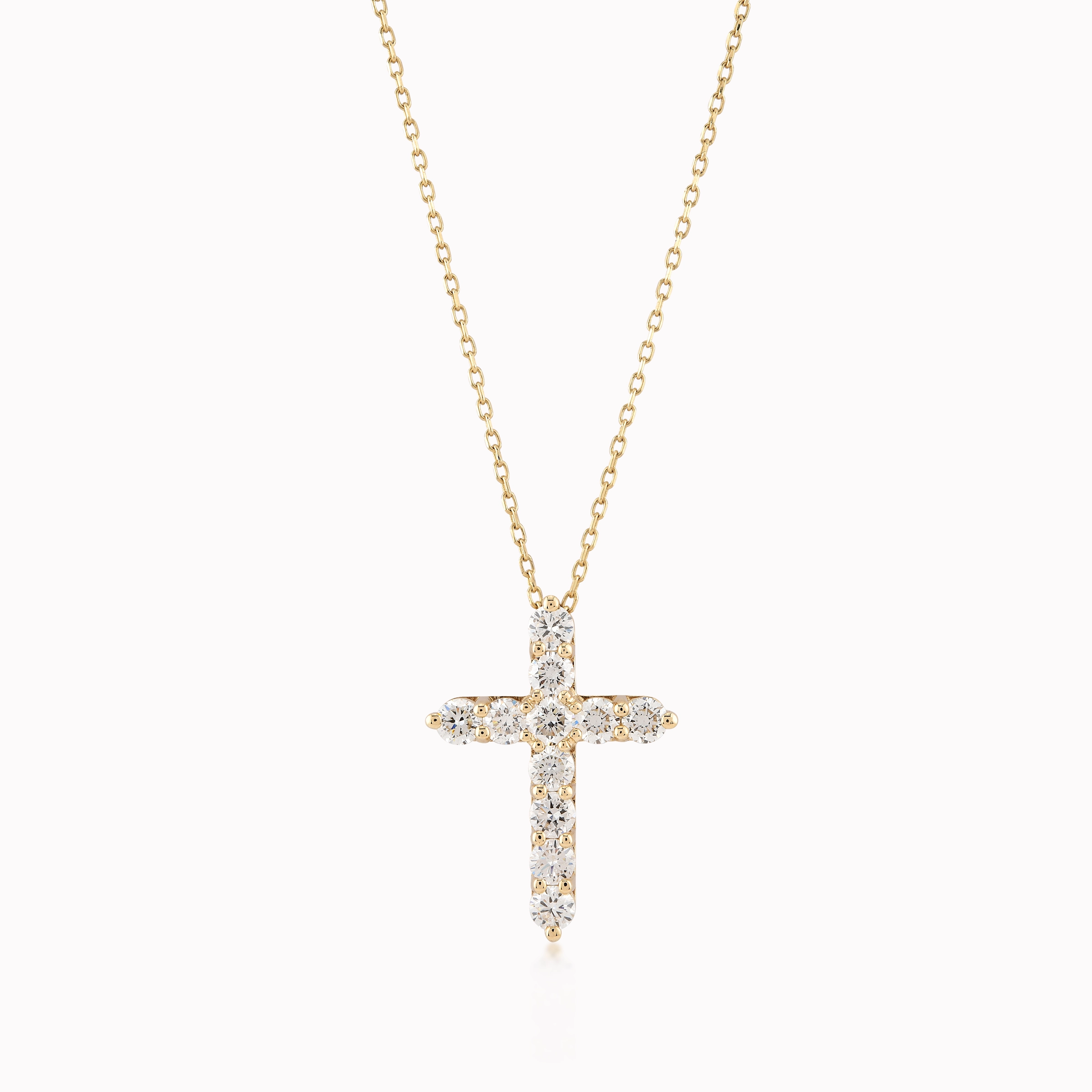 Lant cu Pandantiv Cruce Aur Galben 14K cu Diamante de 0.60ct