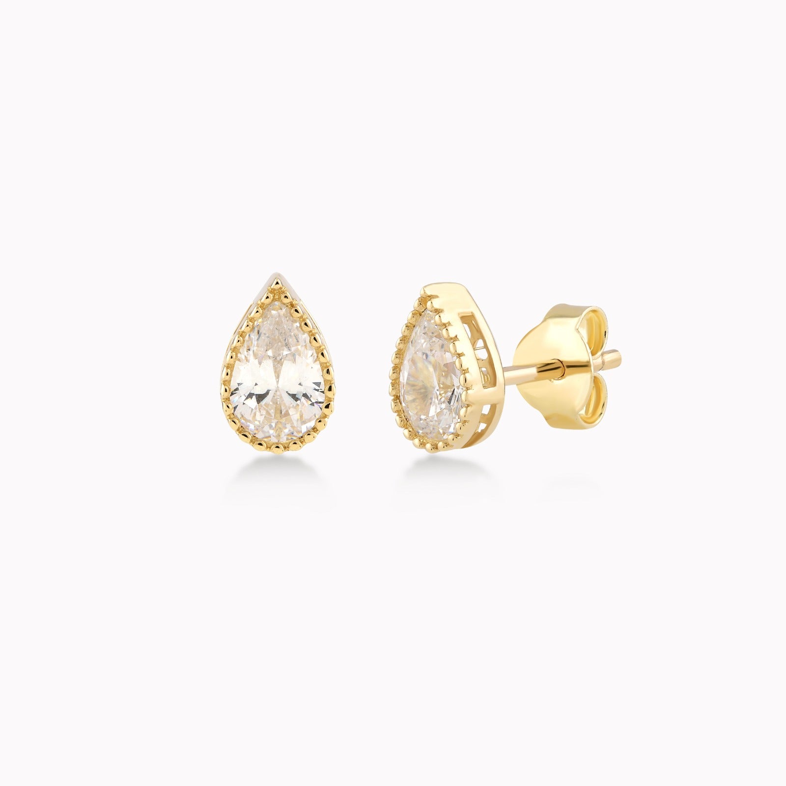 Cercei Aur Galben 14K Cu Zirconiu Alb, Solitar Lacrima 1.16gr