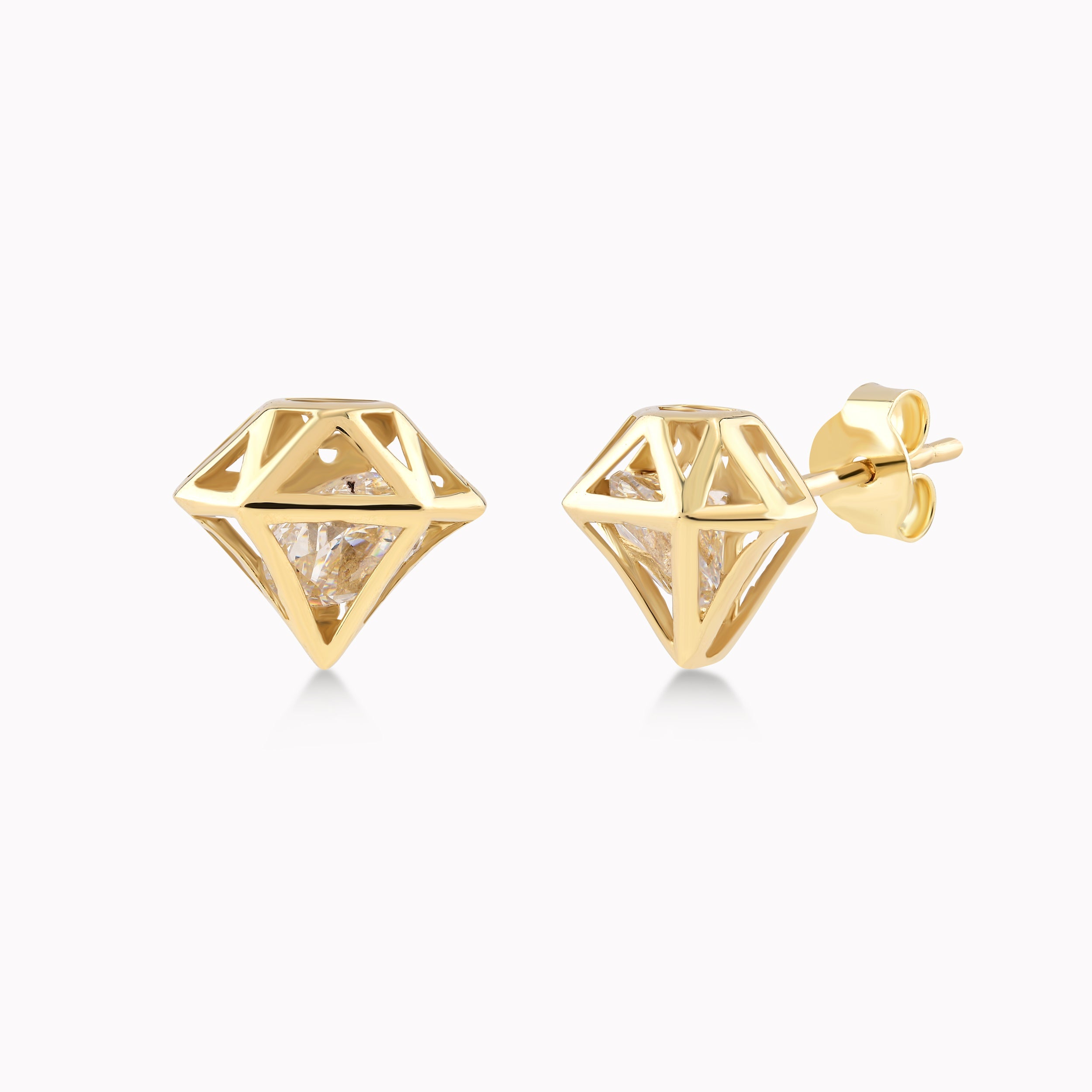Cercei Aur Galben 14K Cu Zirconiu Alb, Model Diamant 1.85gr